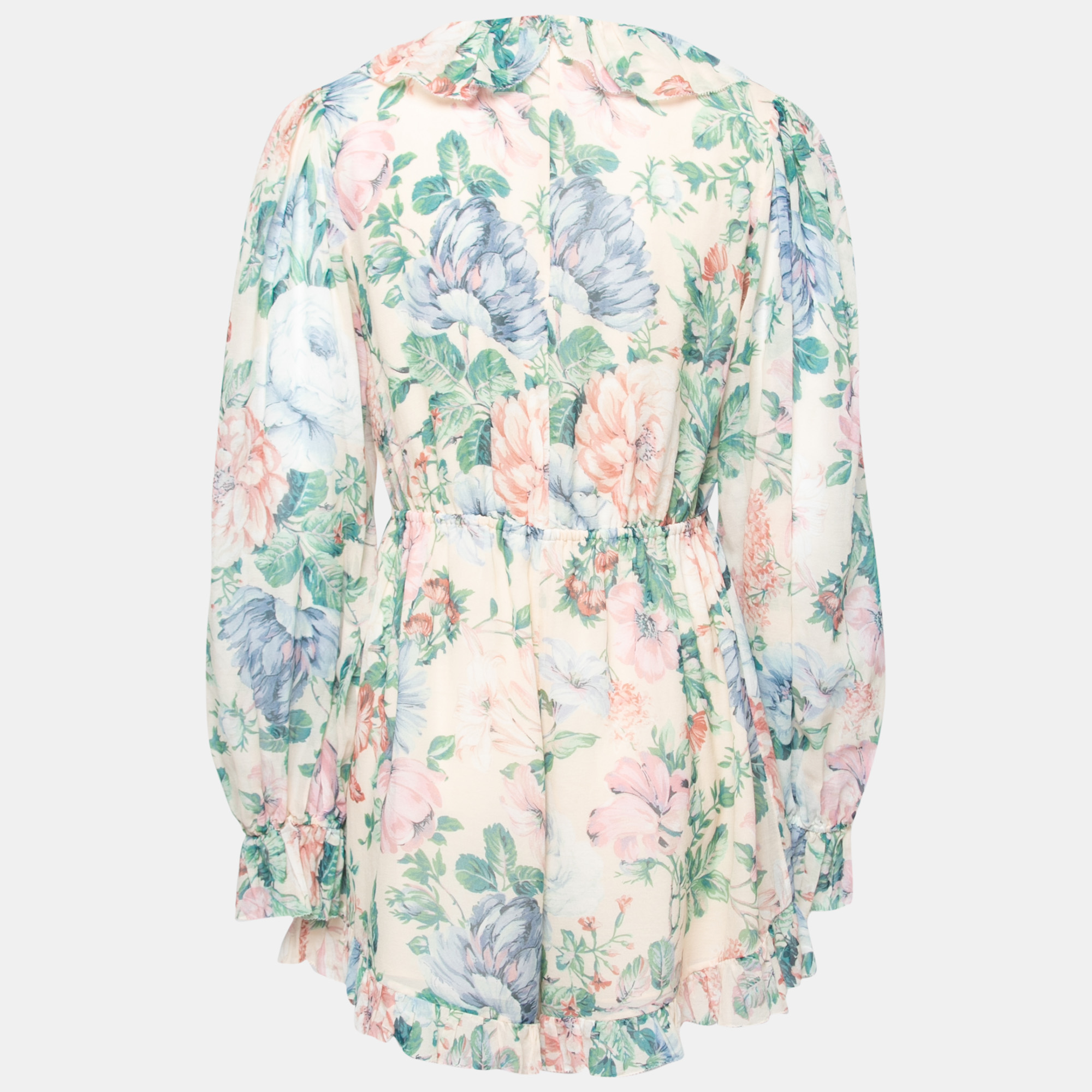 

Zimmermann Beige Floral Print Silk Ruffled Jumpsuit
