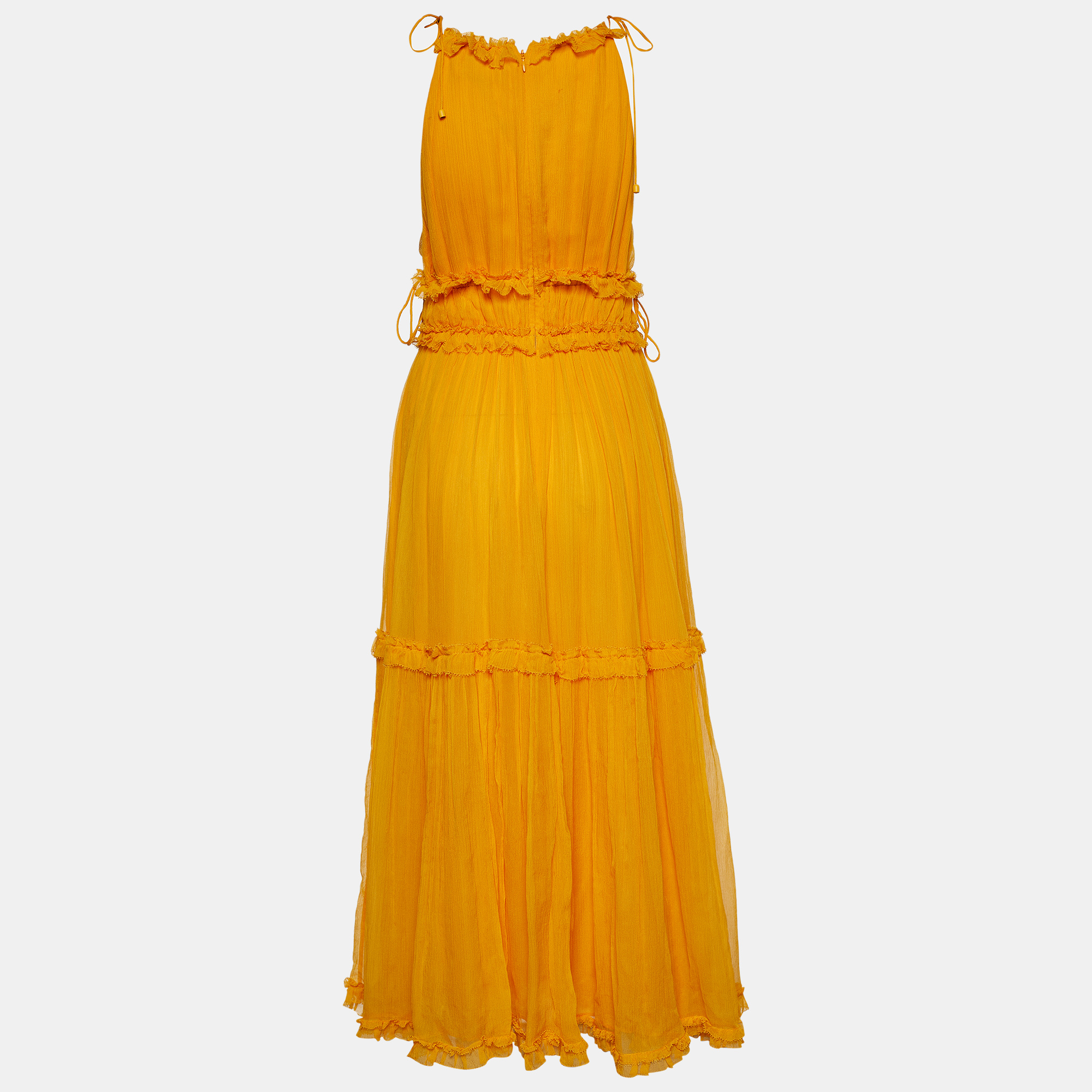 

Zimmermann Yellow Silk Chiffon Frilled Halterneck Dress