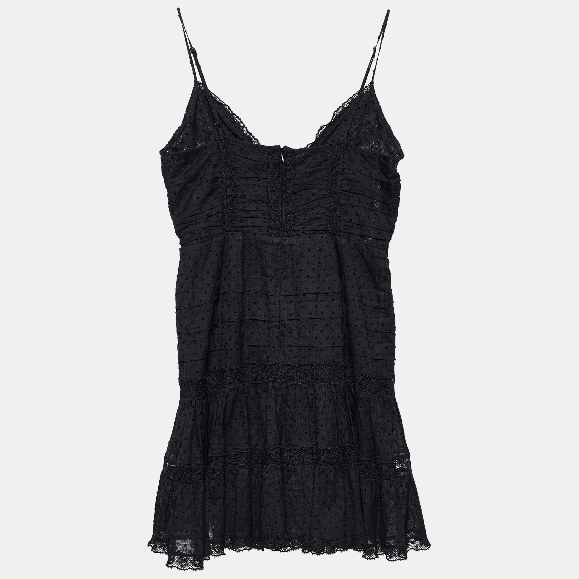 

Zimmermann Black Textured Cotton Lace Detail Sleeveless Mini Dress