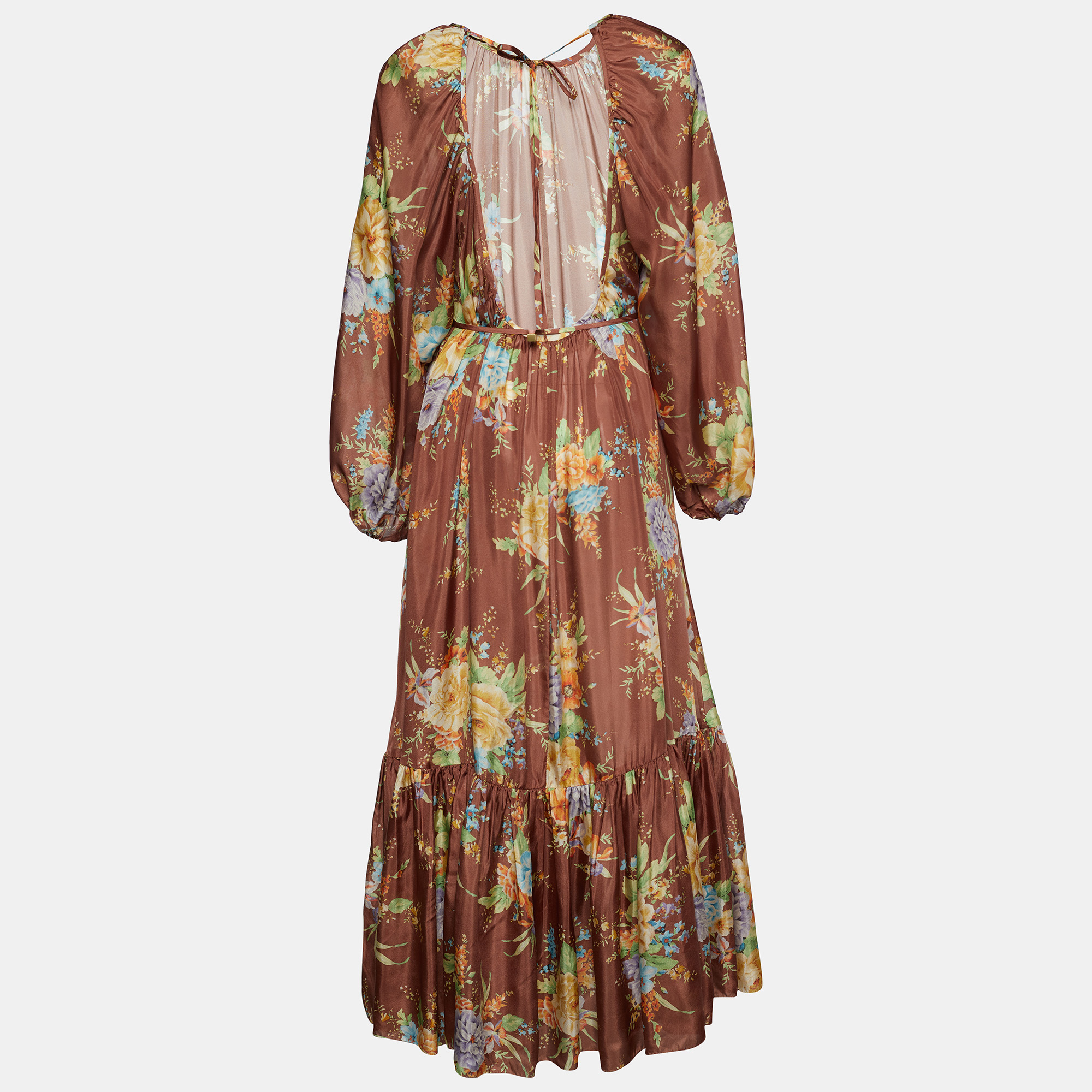 

Zimmermann Brown Printed Silk Belted Zinnia Dress