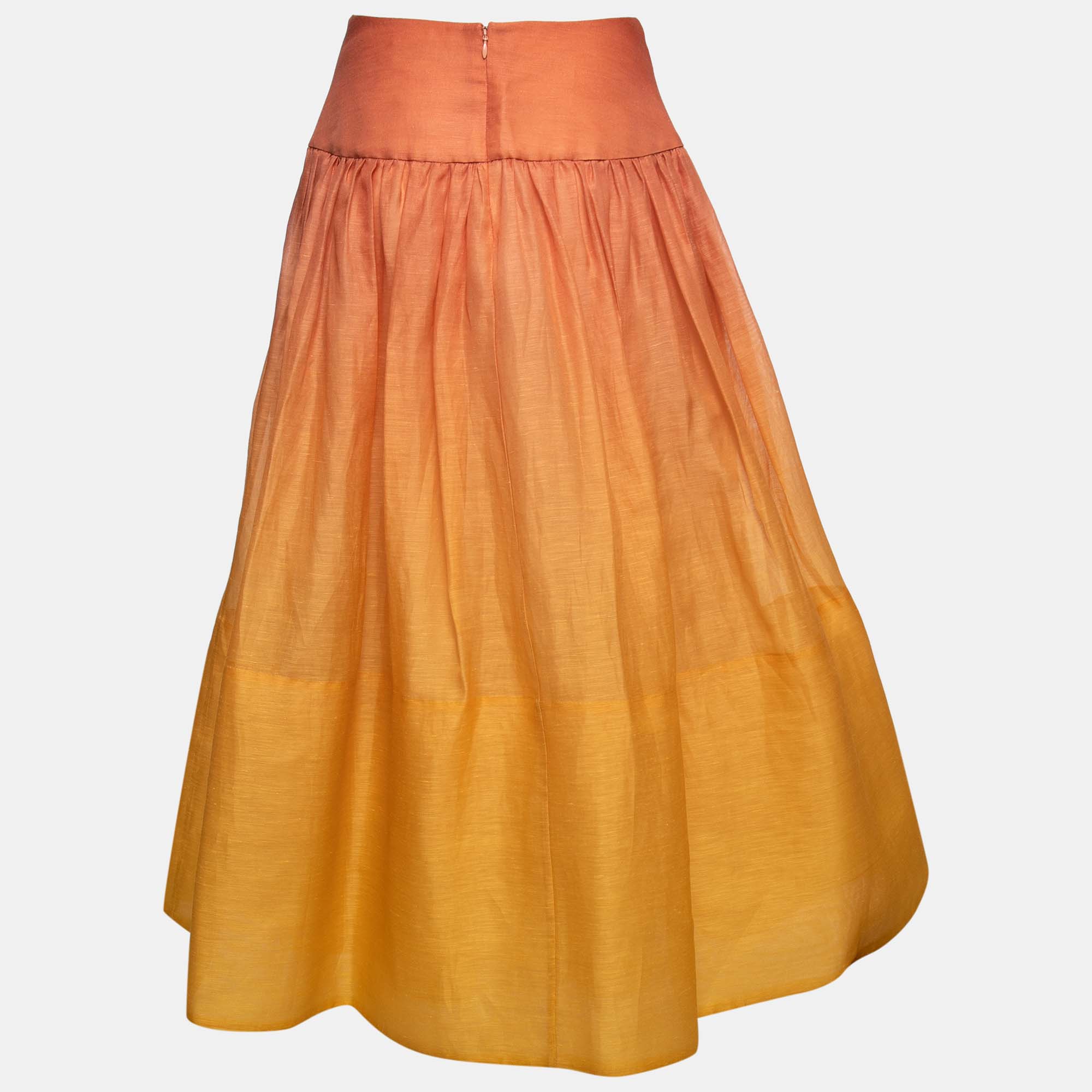 

Zimmermann Orange Ombre Silk & Linen Maxi Skirt