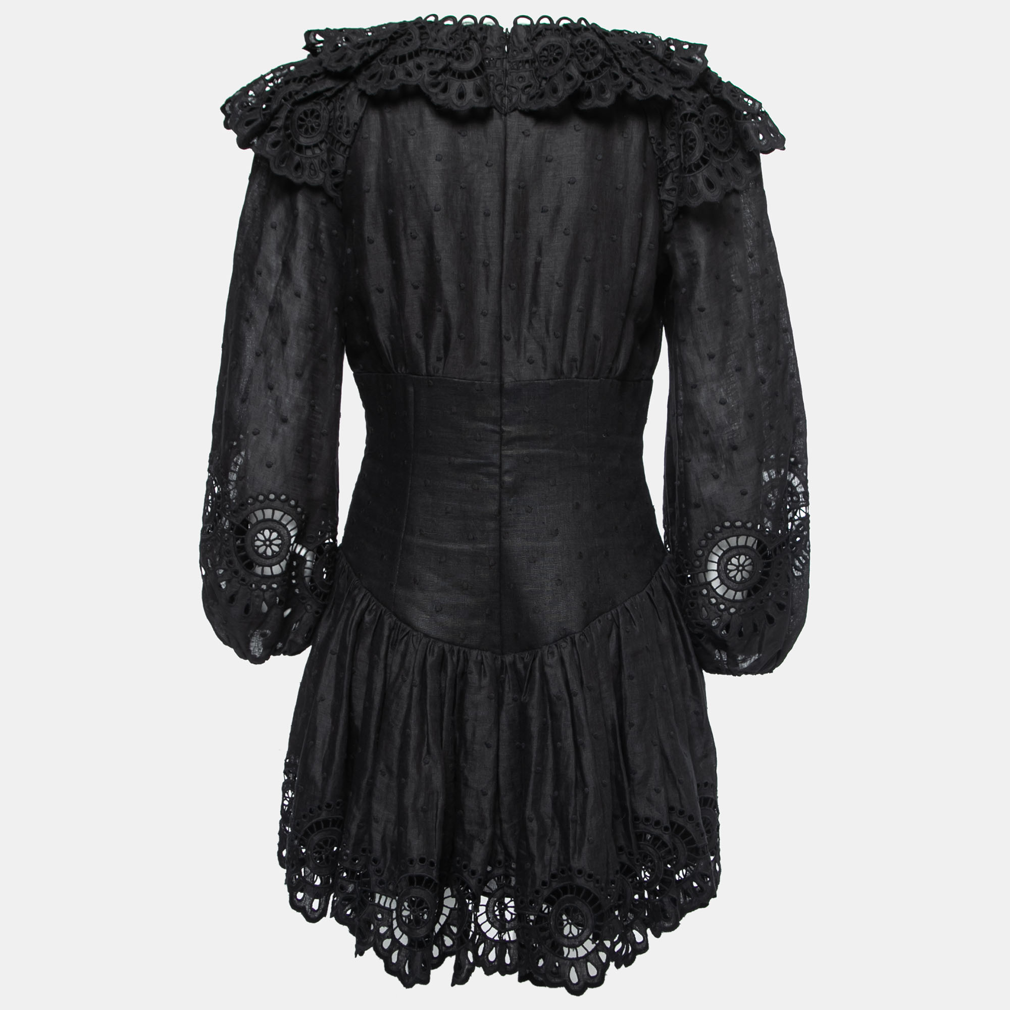 

Zimmerman Black Linen & Lace Detail Bellitude Mini Dress