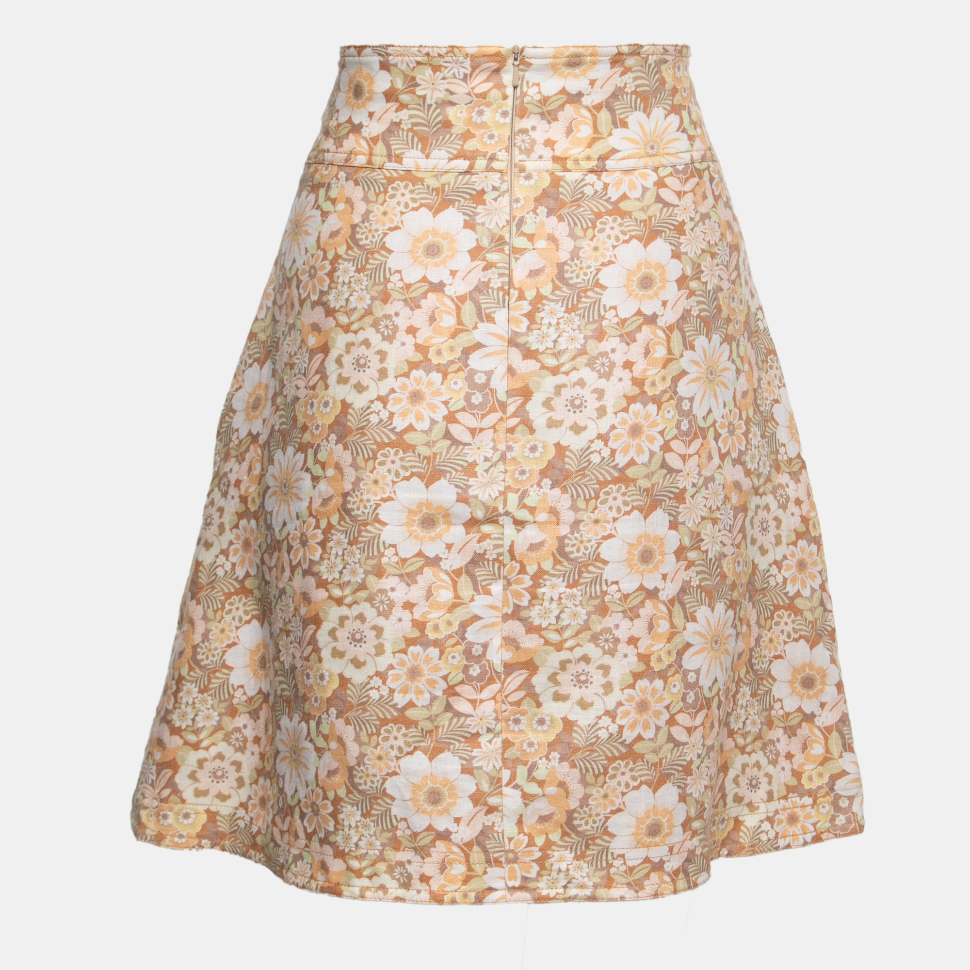 

Zimmermann Orange Floral Printed Linen Lace-Up Mini Skirt