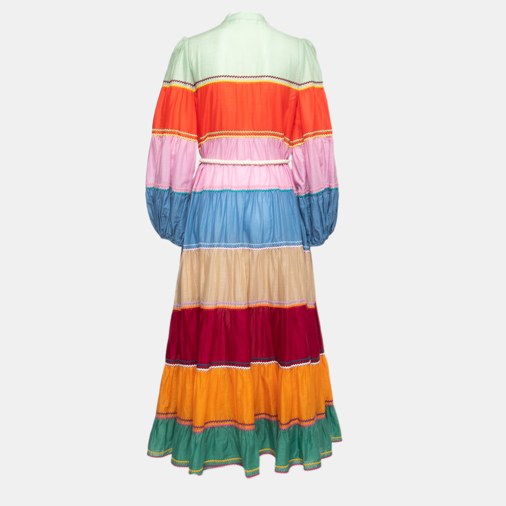 

Zimmermann Multicolor Riders Striped Cotton Belted Maxi