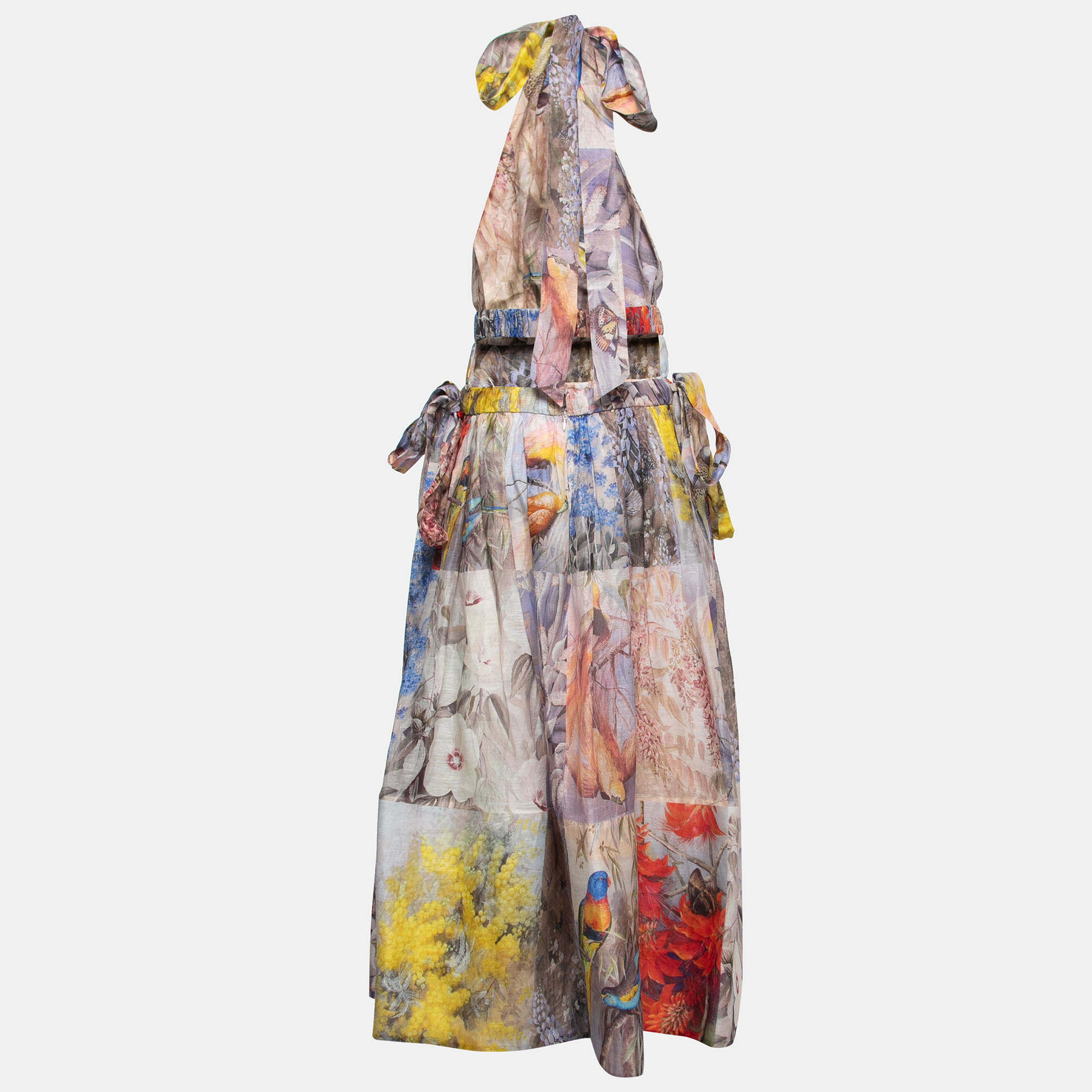 

Zimmermann Multicolor Botanica Print Linen Silk Halter Gown