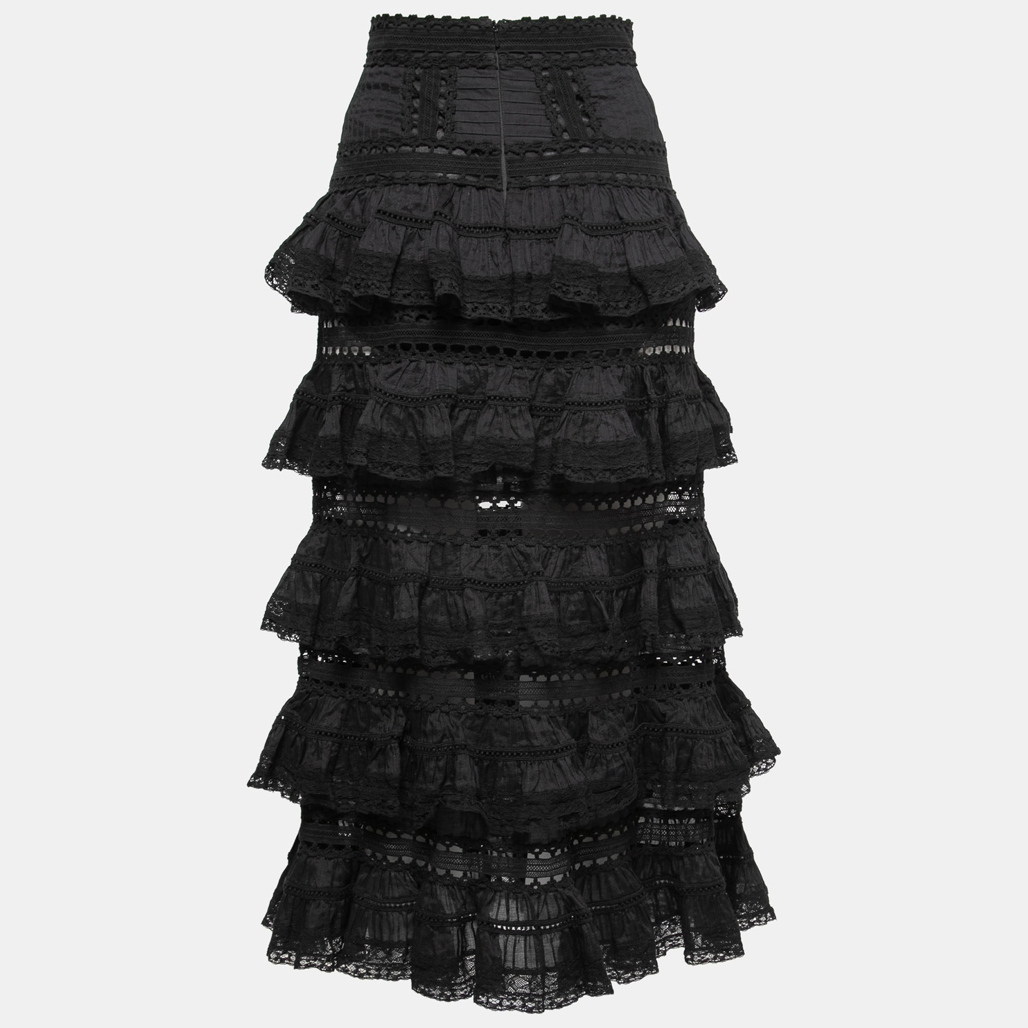 

Zimmermann Black Lace Tiered Ruffled Skirt