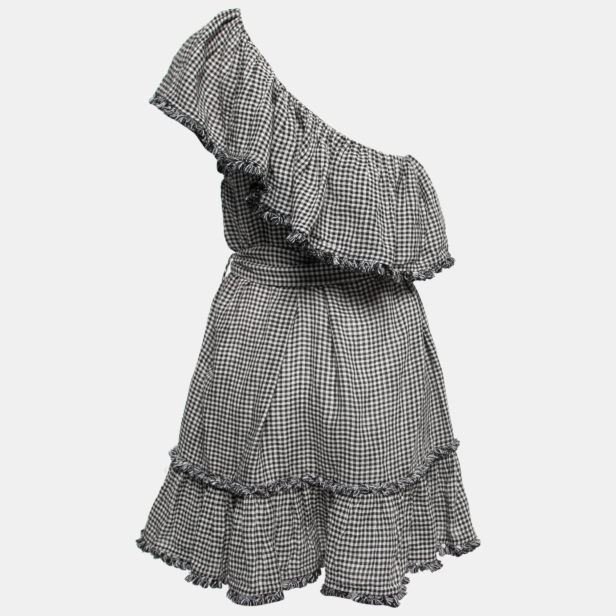 

Zimmermann Black Checkered Patterned Linen Belted Mini Dress