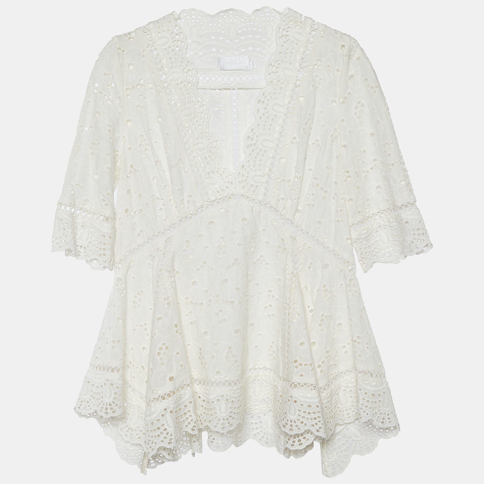 Pre-owned Zimmermann White Cutwork Lace Peplum Top S