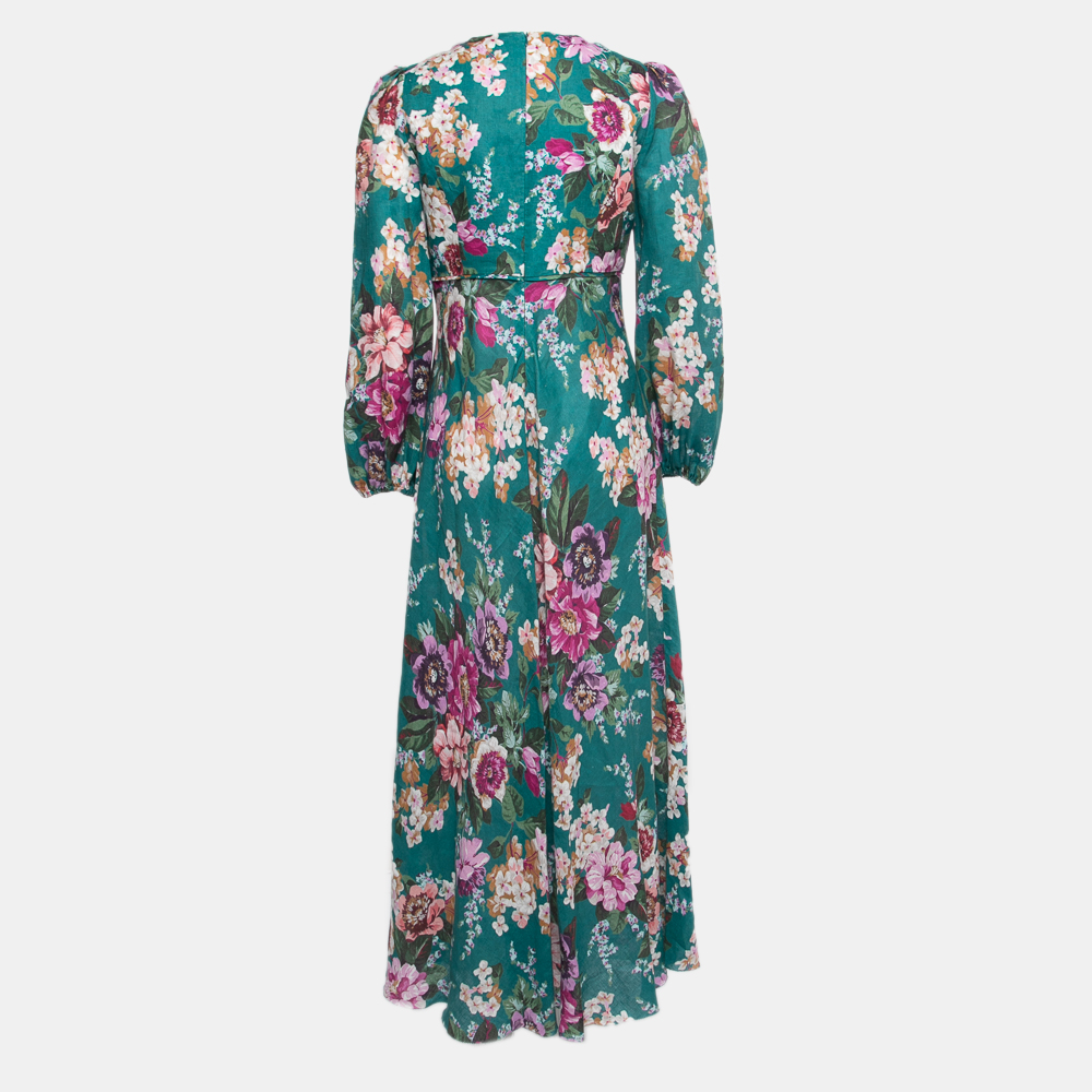 

Zimmermann Green Floral Printed Linen Maxi Dress