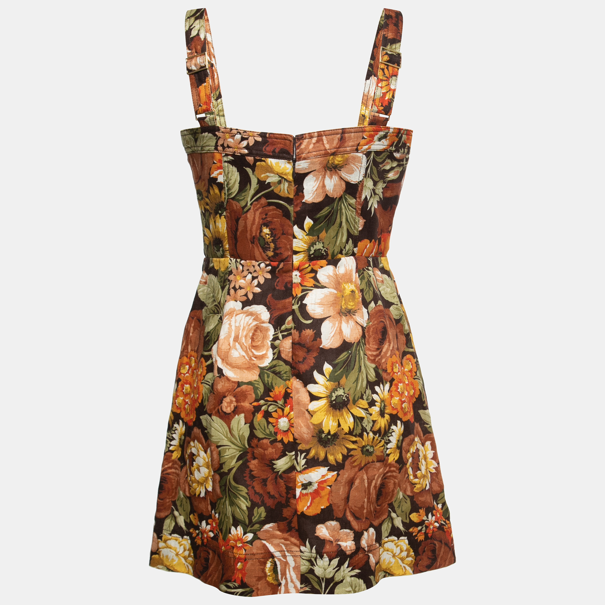 

Zimmermann Multicolor Floral Printed Linen Bustier Mini Dress