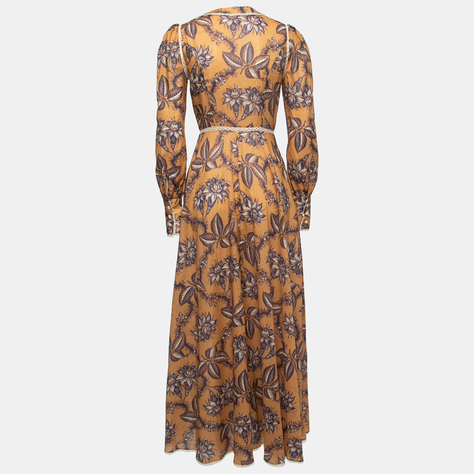 

Zimmermann Brown Floral Cotton Lace-Trimmed Maxi Dress