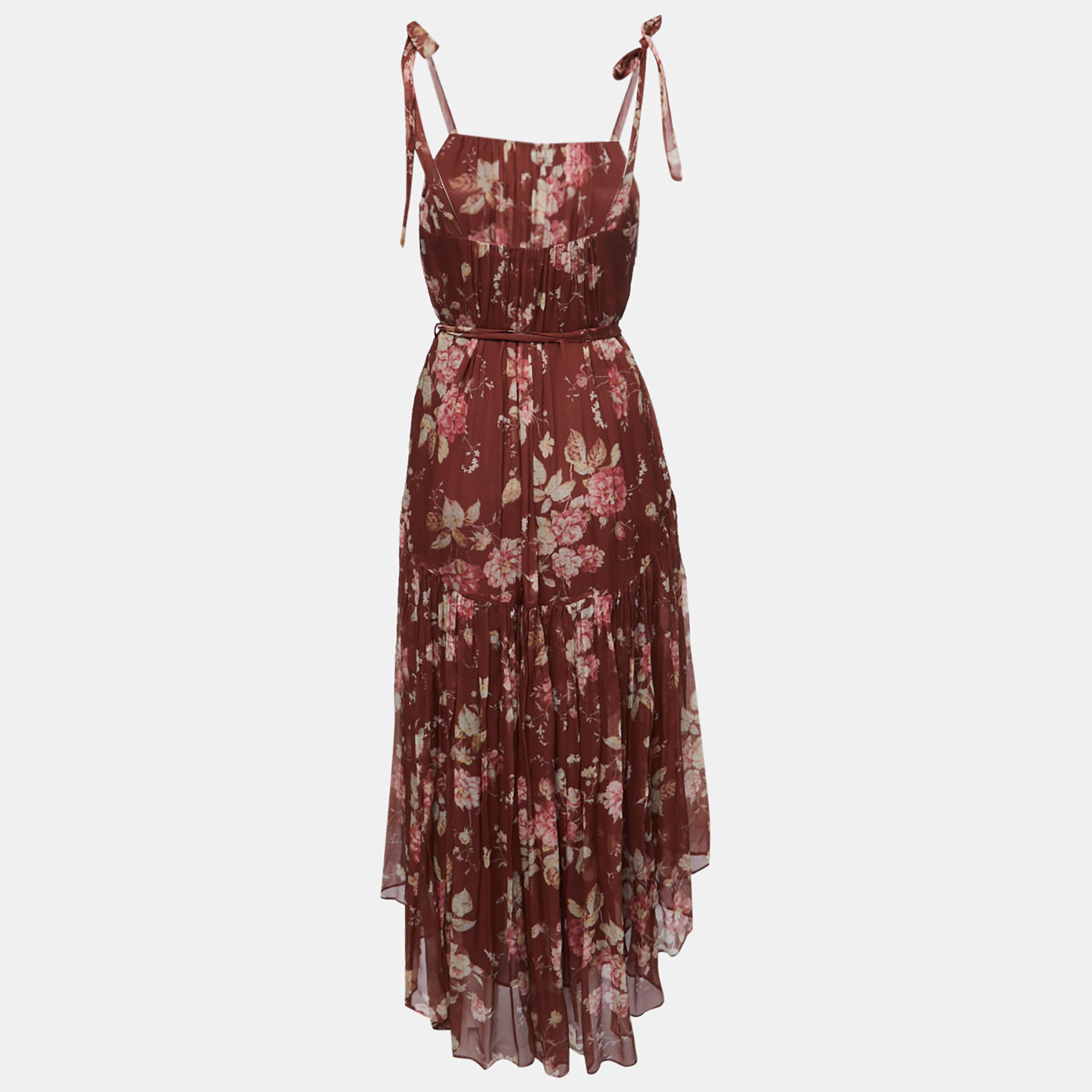 

Zimmermann Burgundy Floral Printed Silk Sleeveless Midi Dress