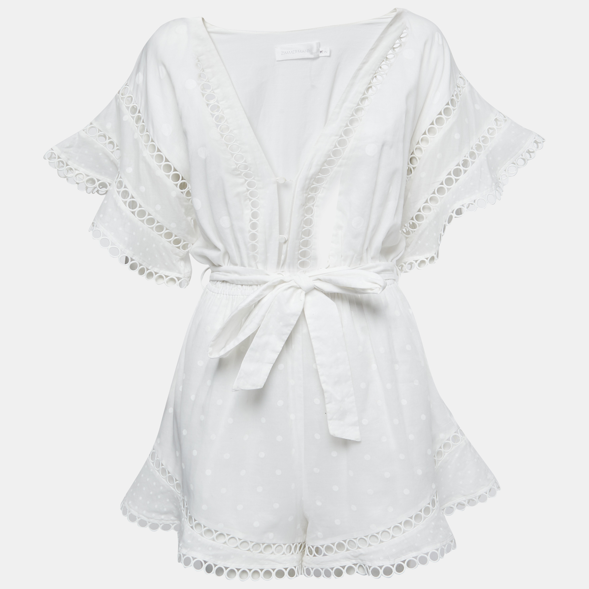 Pre Owned Zimmermann White Cotton Jasper Dot Playsuit M
