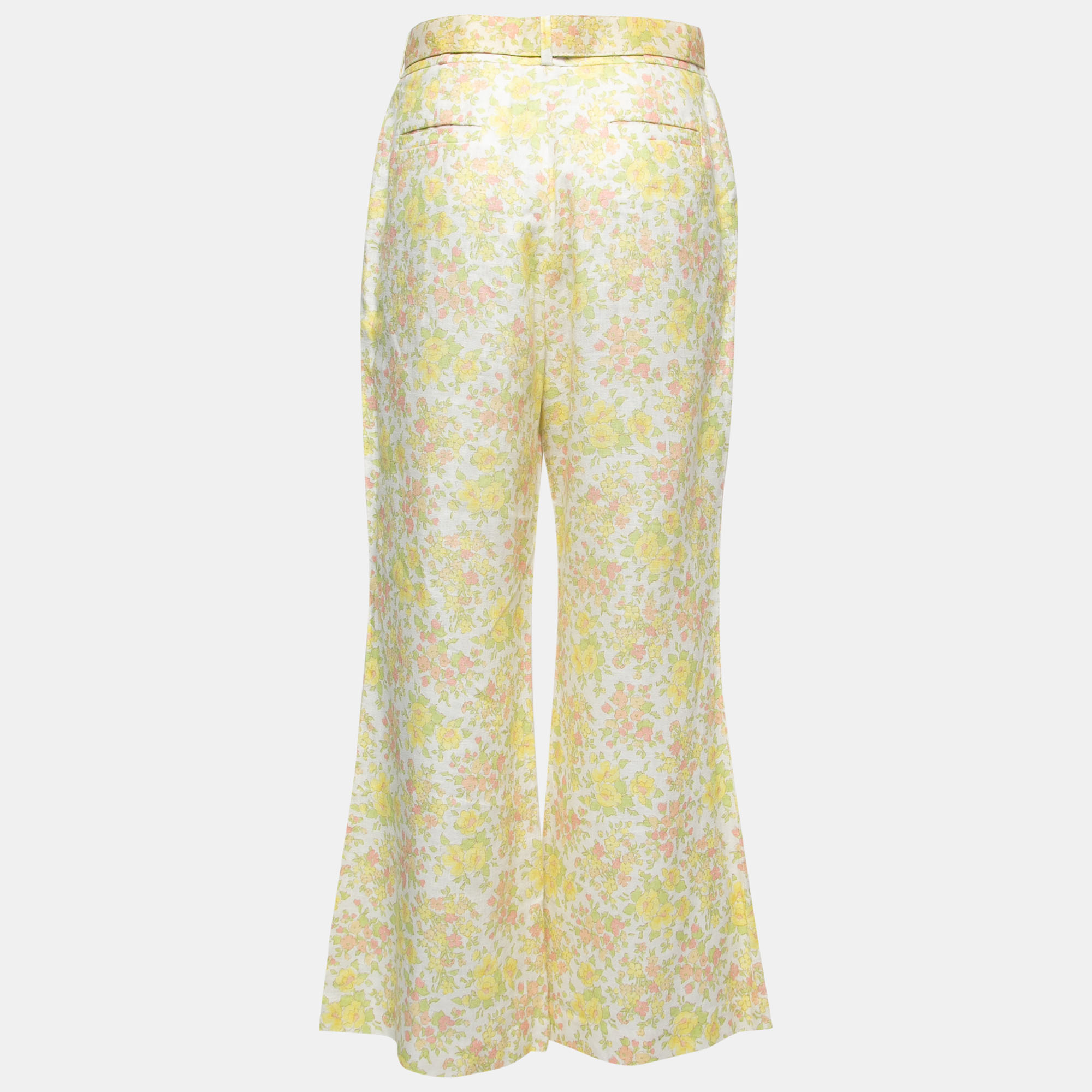 

Zimmermann Yellow Floral Printed Linen Belted Wide Leg Trousers