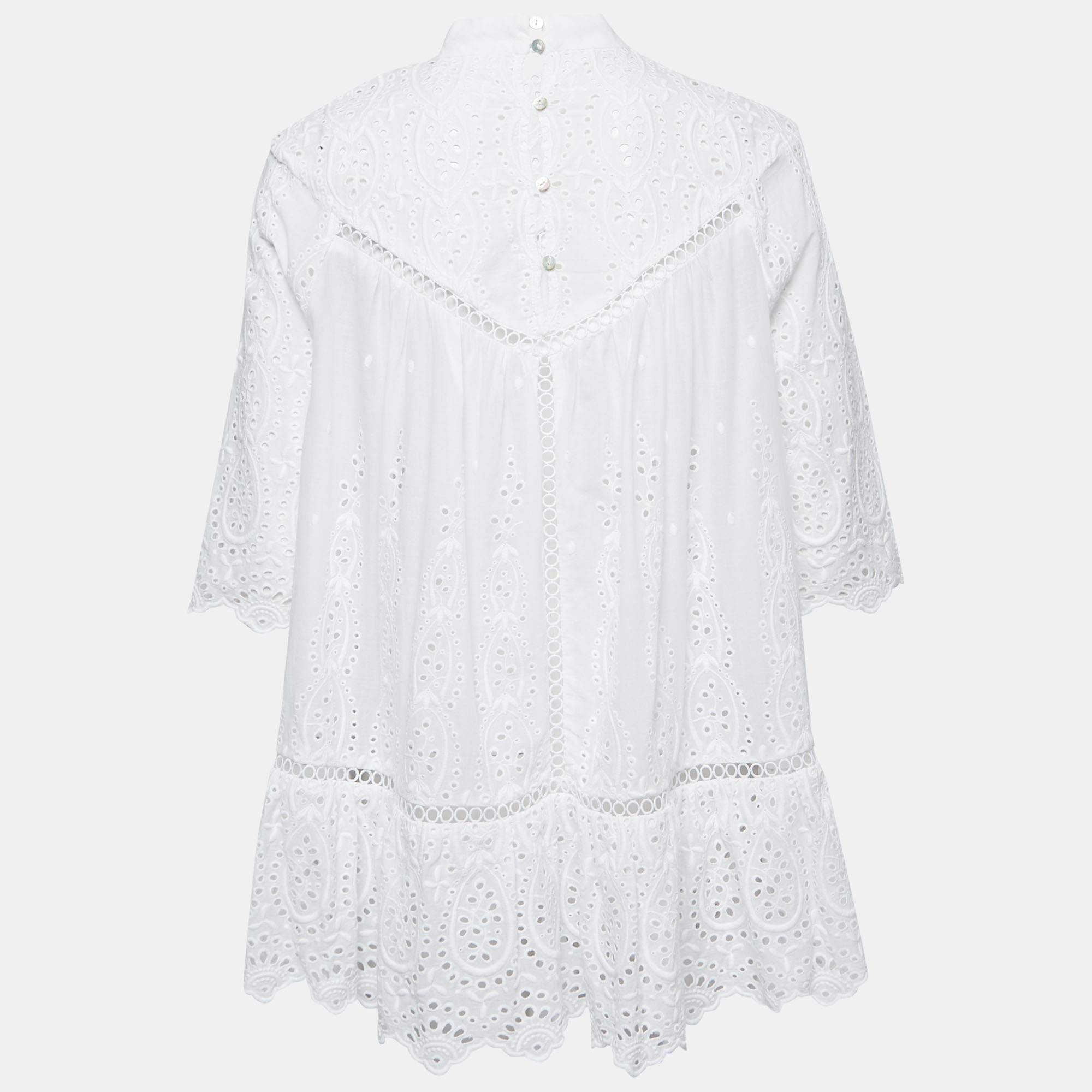 

Zimmermann White Embroidered Cotton Scalloped Blouse