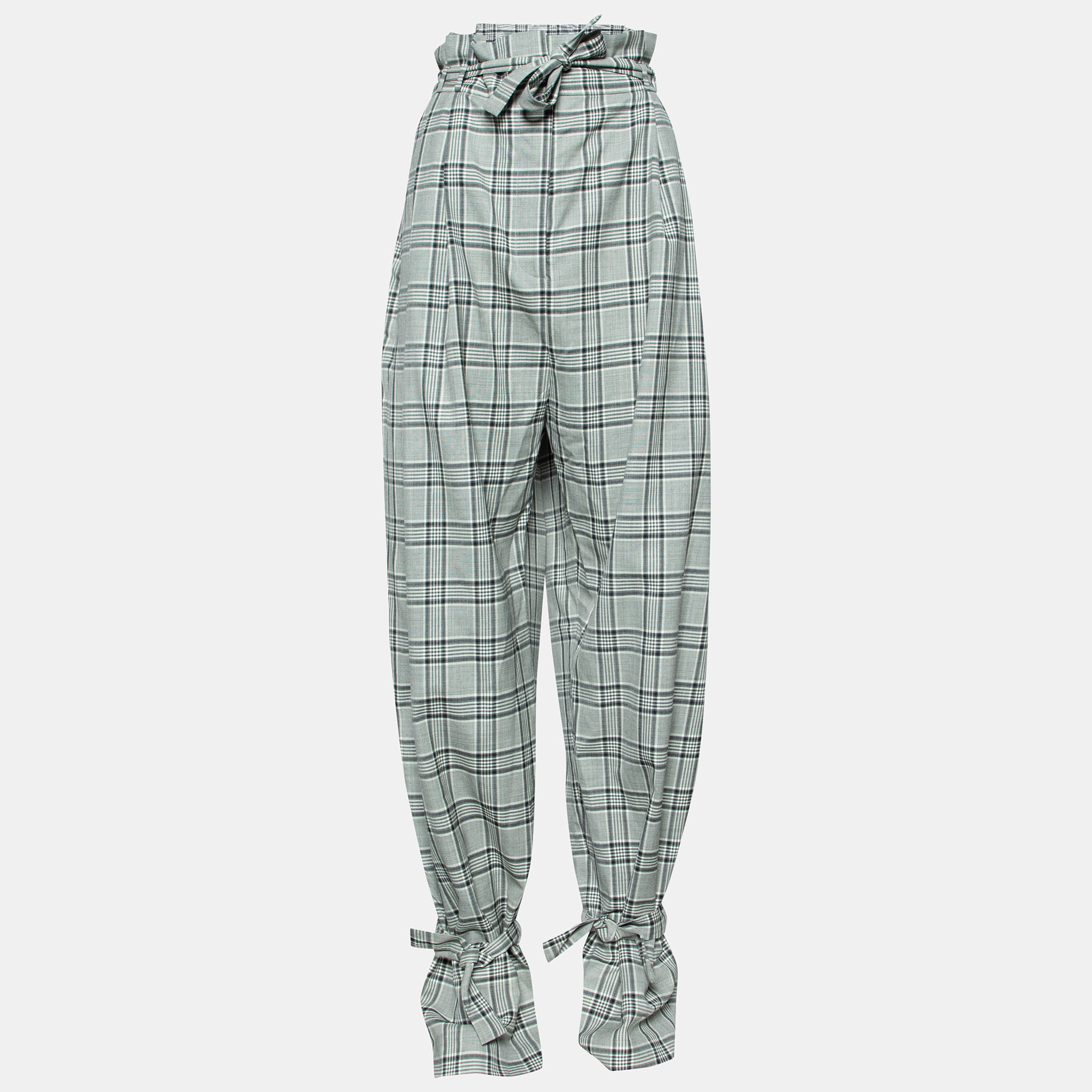 Pre-owned Zimmermann Grey Checkered Wool Paperbag Waist Trousers L