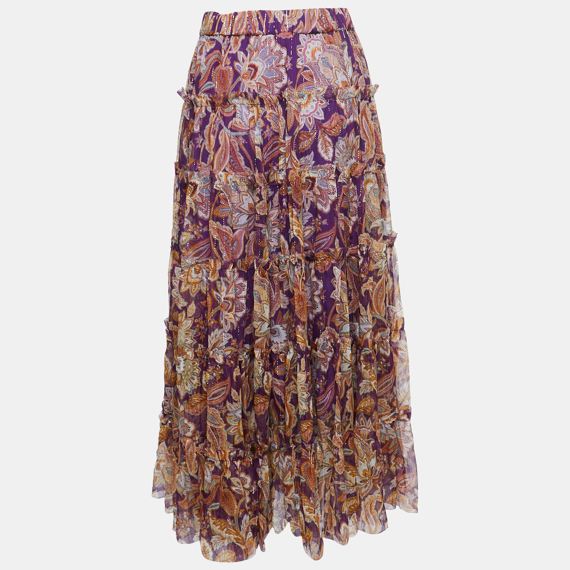 

Zimmermann Purple Printed Silk Midi Skirt