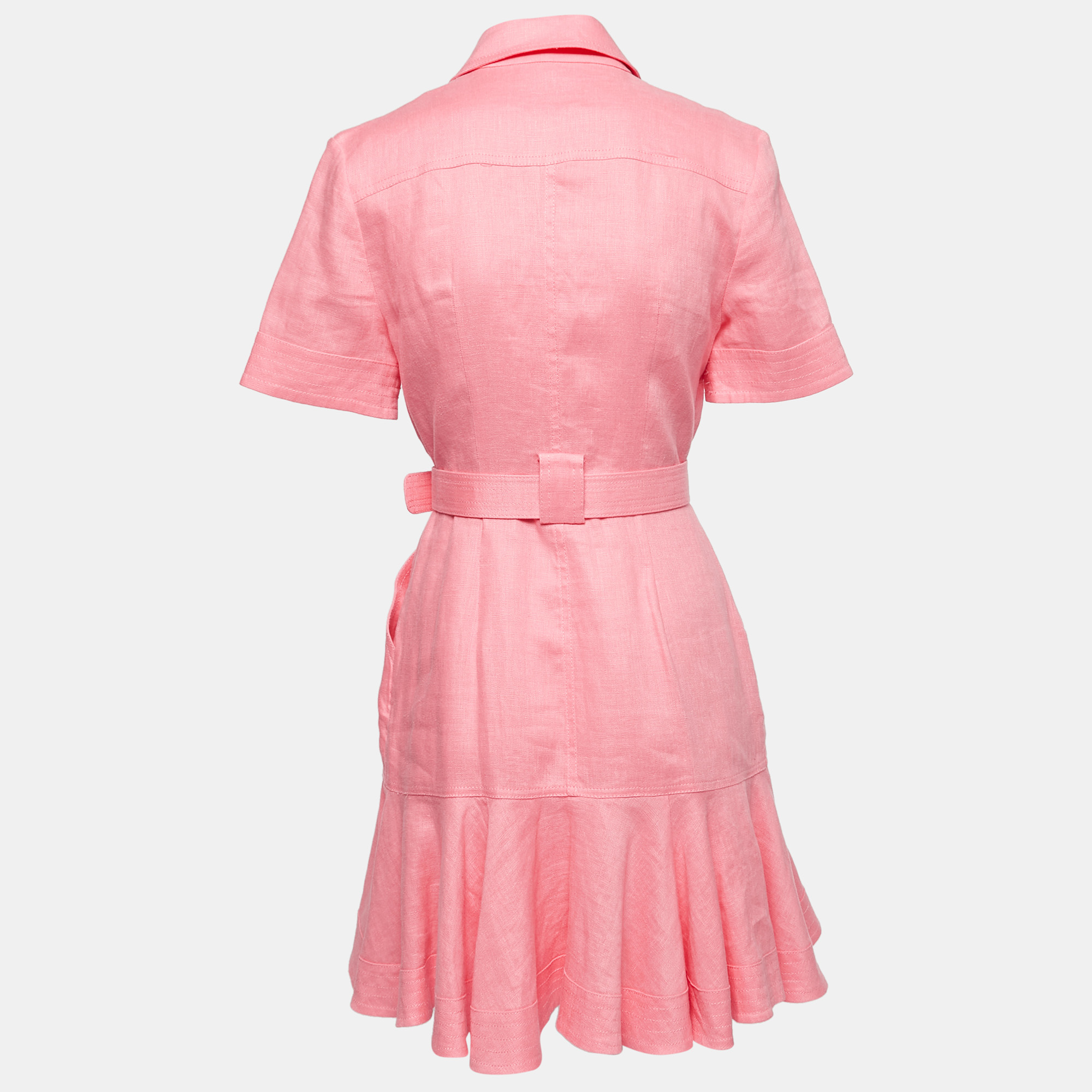 

Zimmermann Pink Linen Belted Shirt Dress