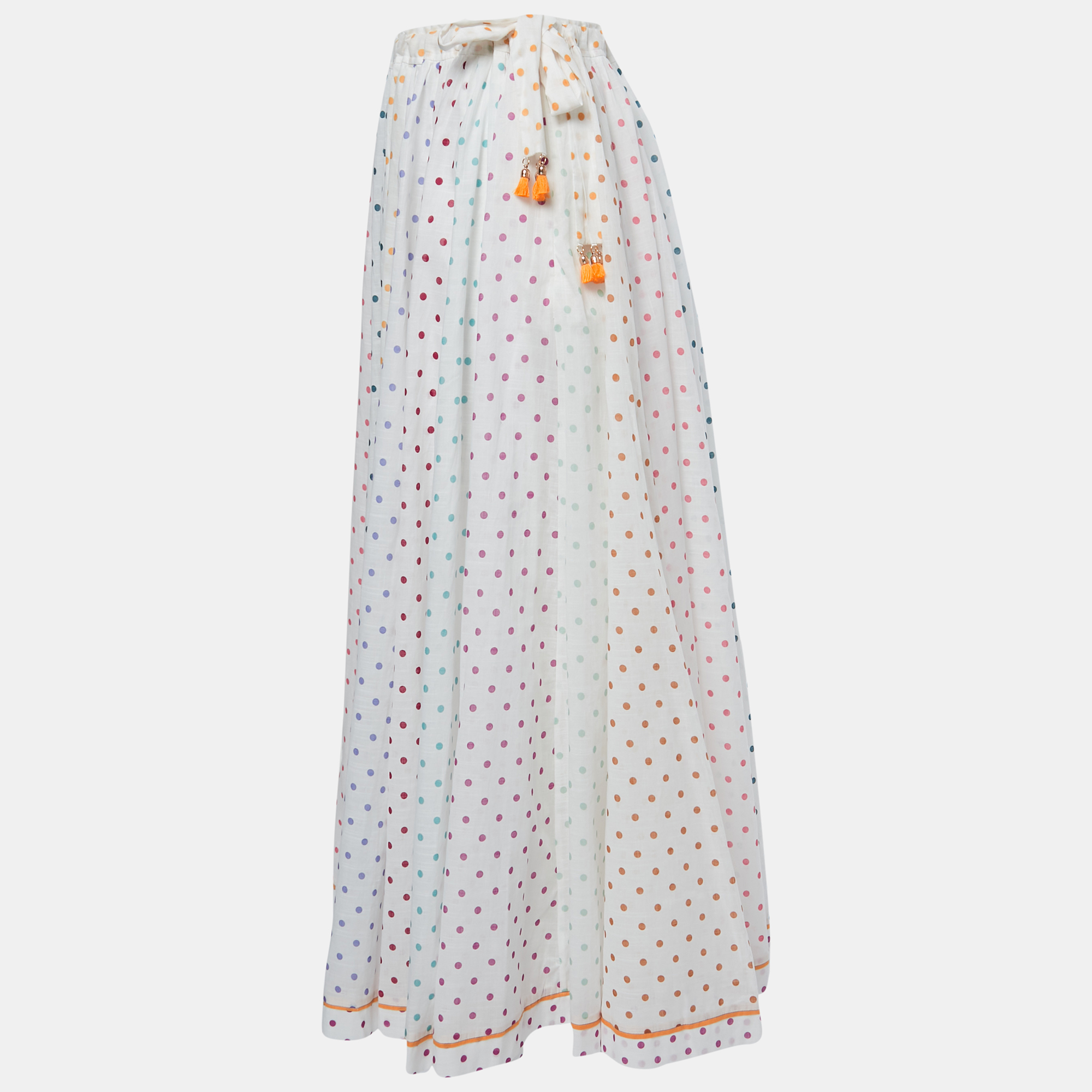 

Zimmermann White Multicolor Dot Printed Cotton Midi Skirt