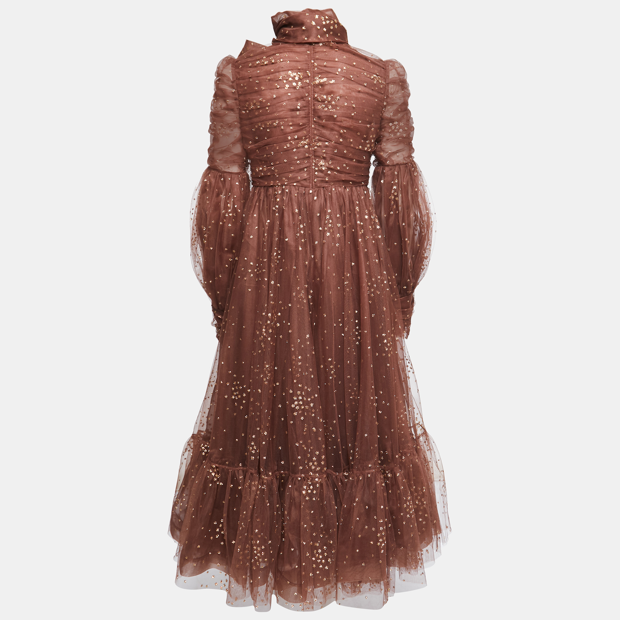 

Zimmermann Brown Glitter Tulle Ruched Tempo Midi Dress