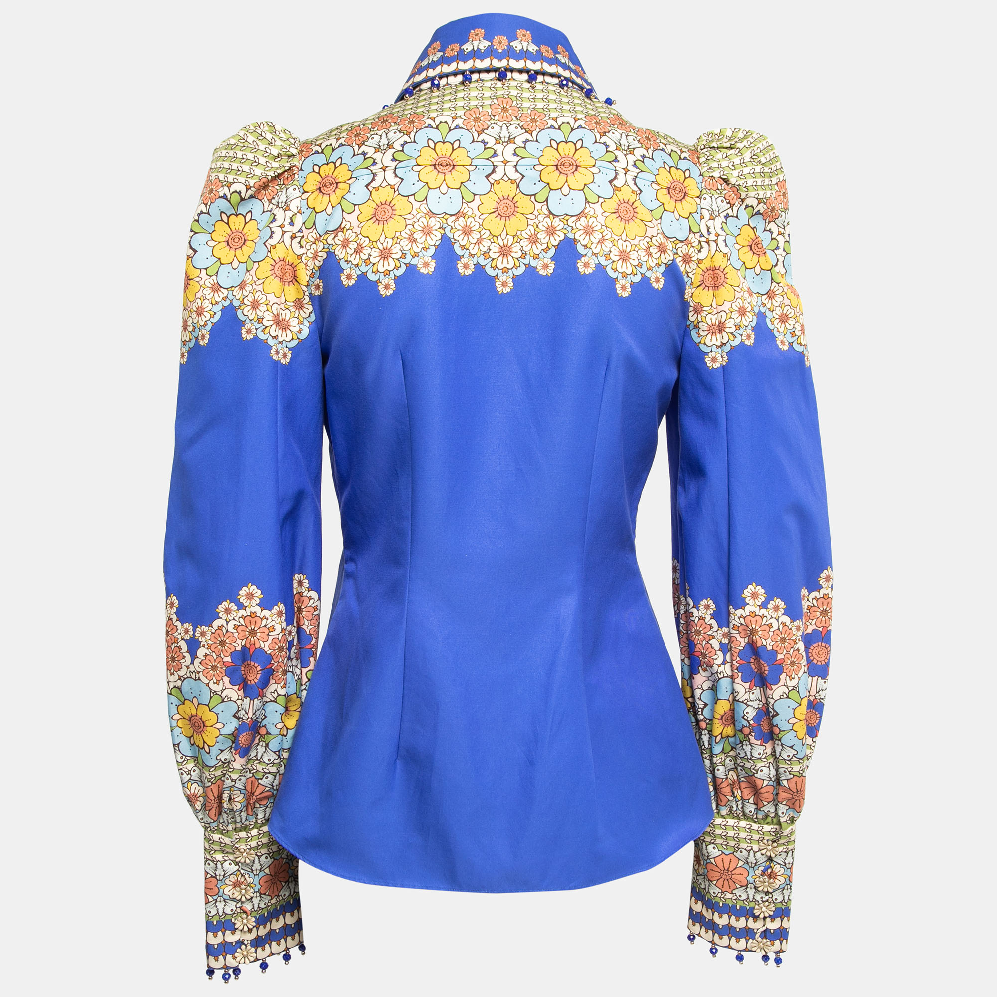 

Zimmermann Blue Floral Printed Cotton Embellished Shirt