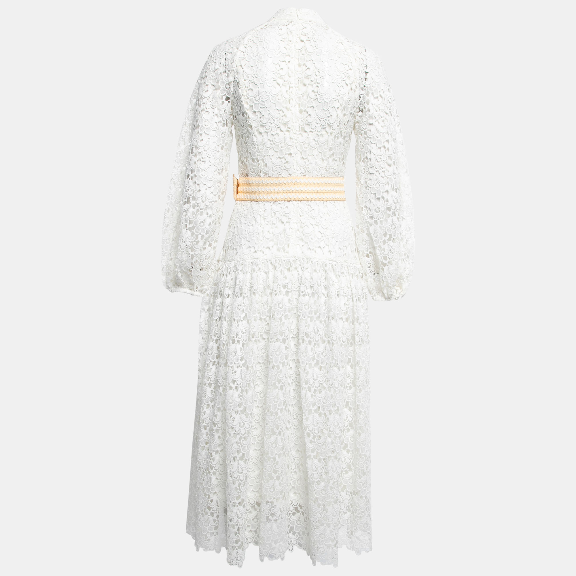 

Zimmermann White Floral Lace Button Detail Belted Midi Dress