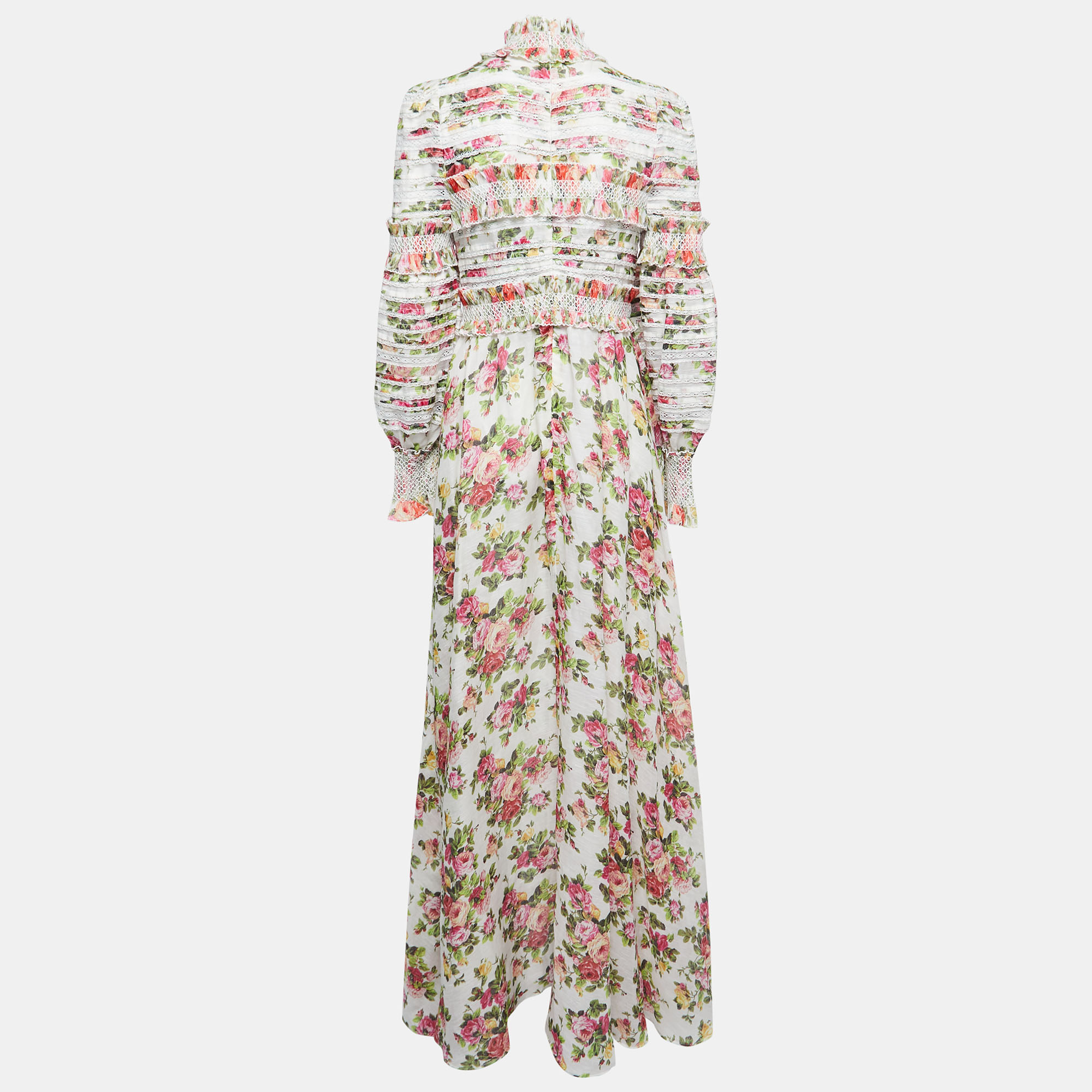 

Zimmermann White Floral Printed Linen & Silk Long Sleeve Maxi Dress
