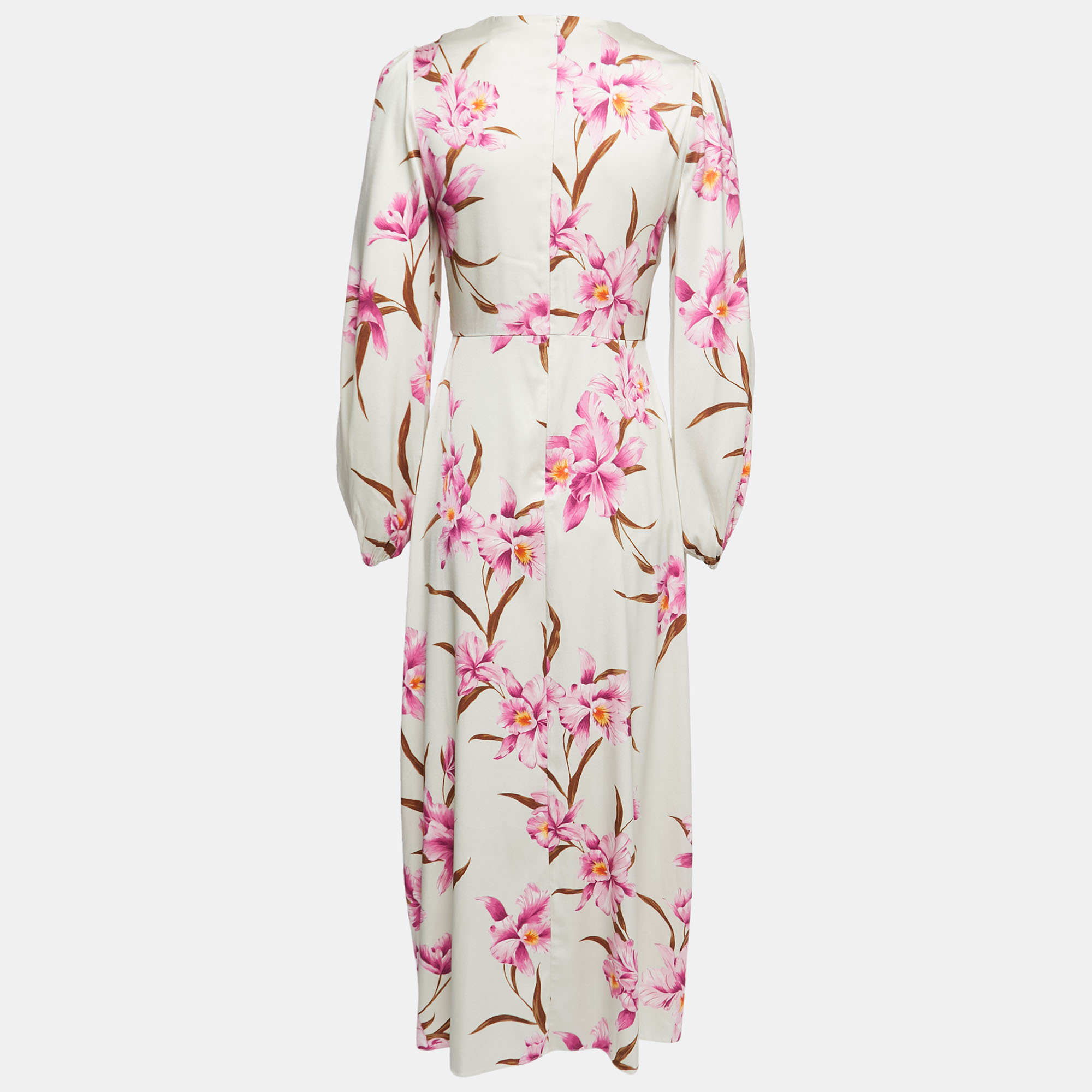 

Zimmermann Off-White Orchid Print Silk Blend Ruched Midi Dress