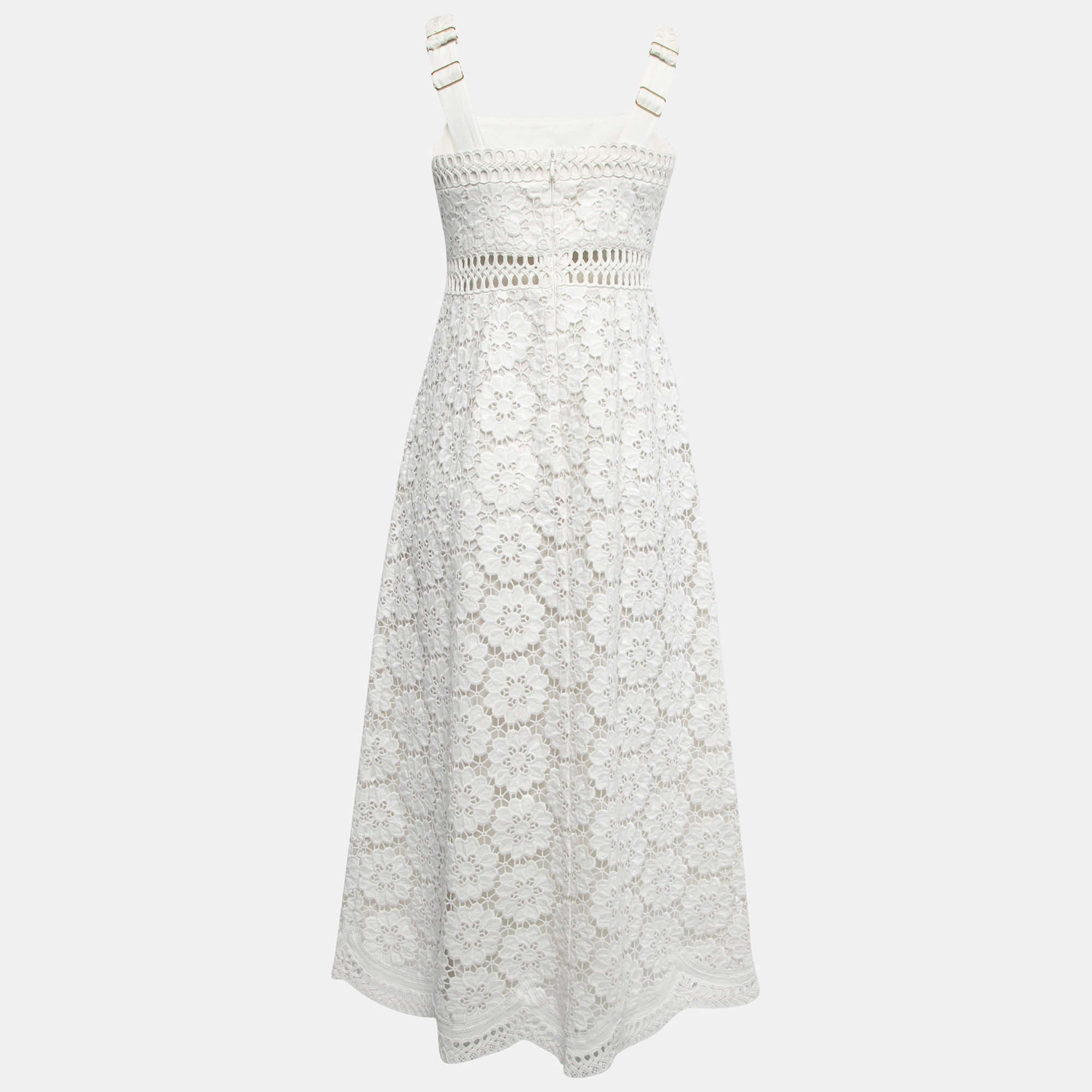 

Zimmermann White Floral Cotton & Linen Sleeveless Midi Dress