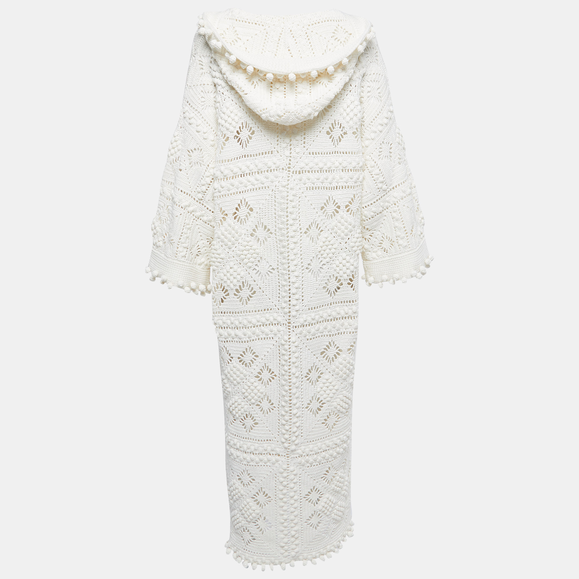 

Zimmermann White Crochet Knit Hooded Midi Dress M