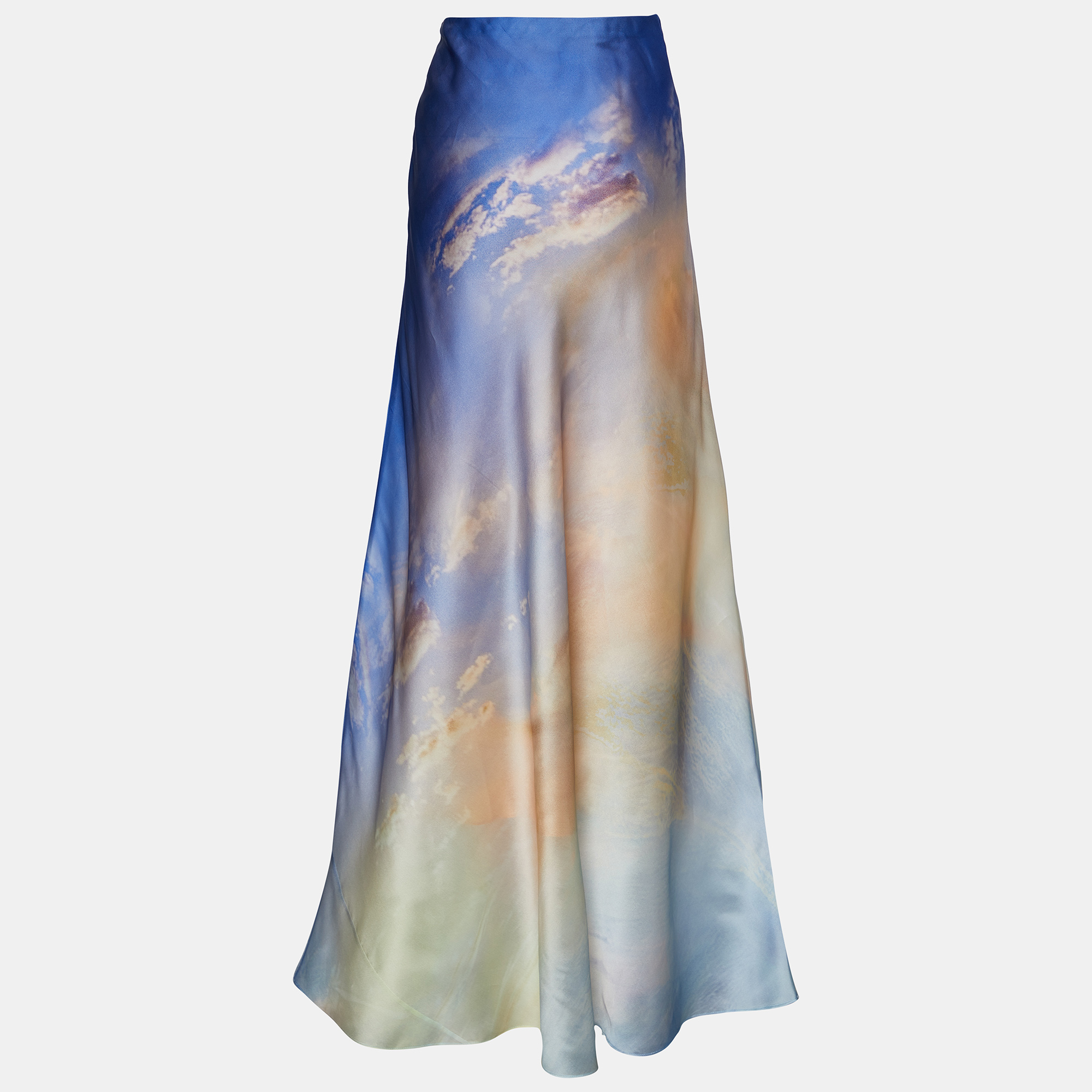 

Zimmermann Blue Tame Printed Silk Flared Maxi Skirt