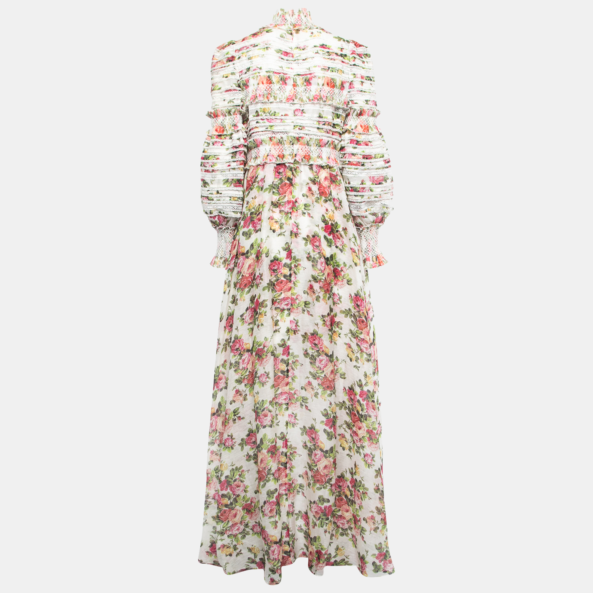

Zimmermann Multicolor Floral Print Linen & Silk Long Sleeve Maxi Dress