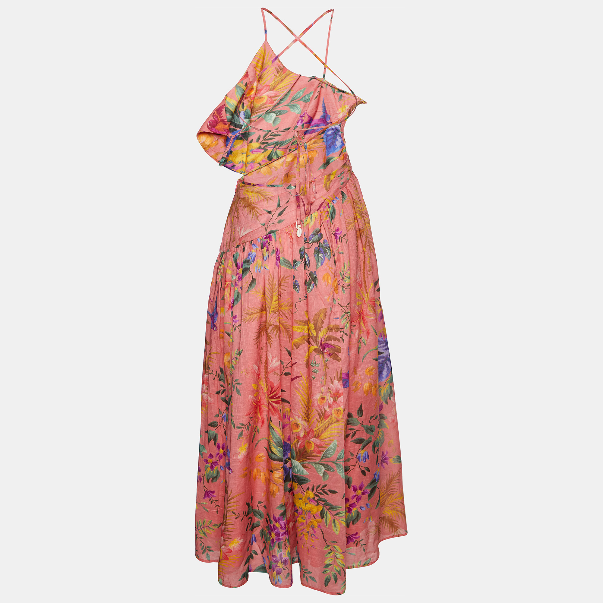 

Zimmermann Pink Tropical Printed Cotton One Shoulder Maxi Dress