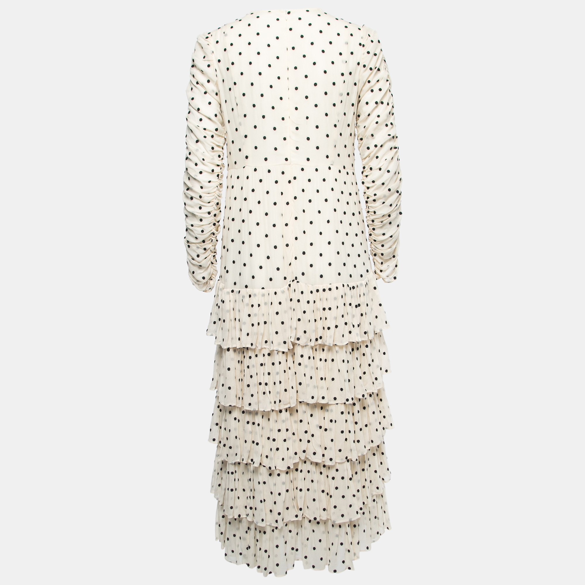 

Zimmermann Cream Swiss Dot Ruch Detail Tiered Midi Dress