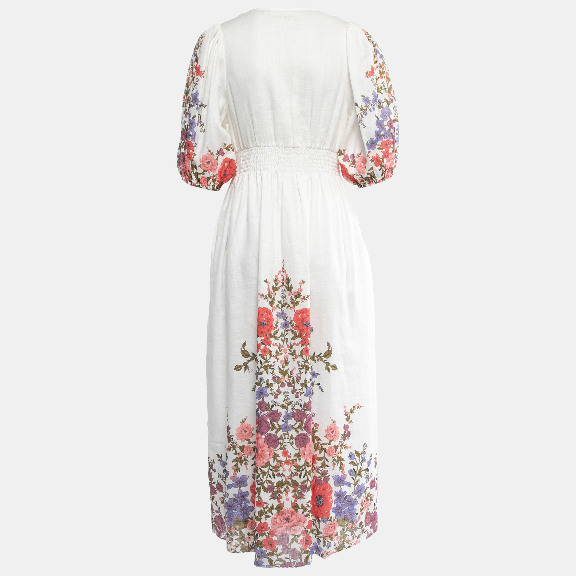 

Zimmermann White Floral Print Linen Button Front Midi Dress