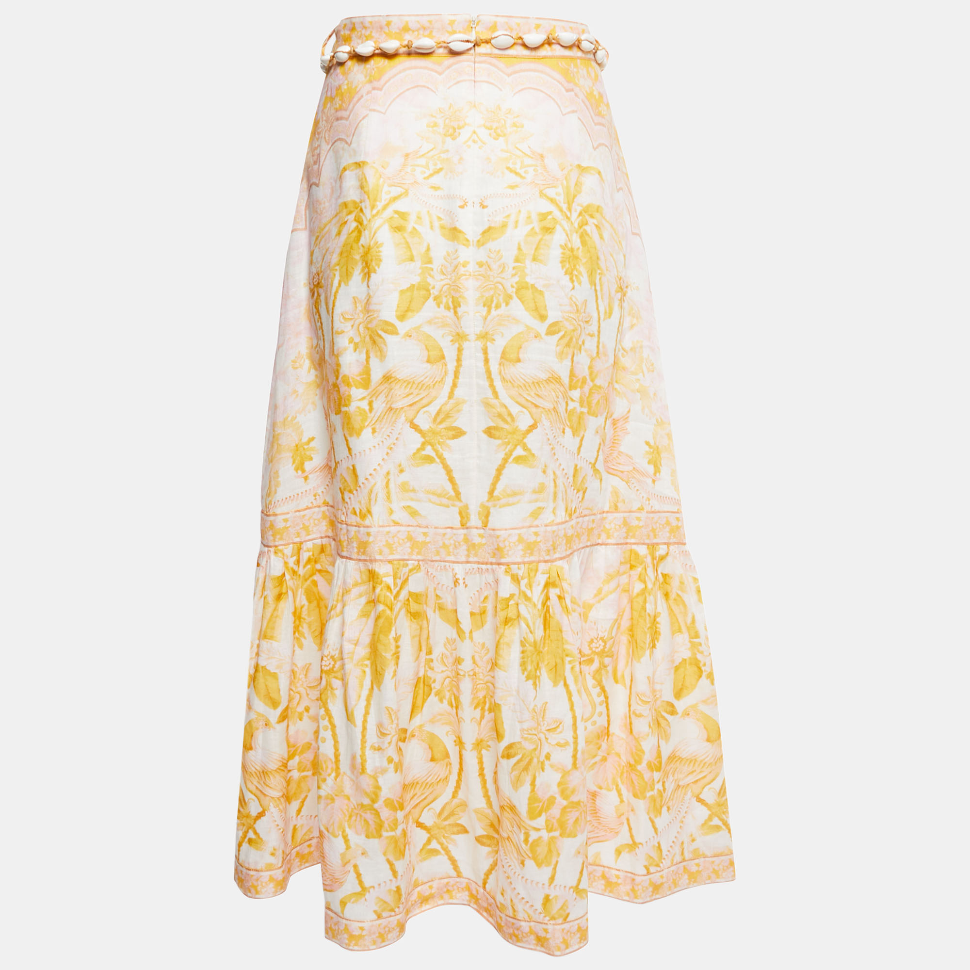 

Zimmermann Yellow Tropical Printed Linen Midi Skirt