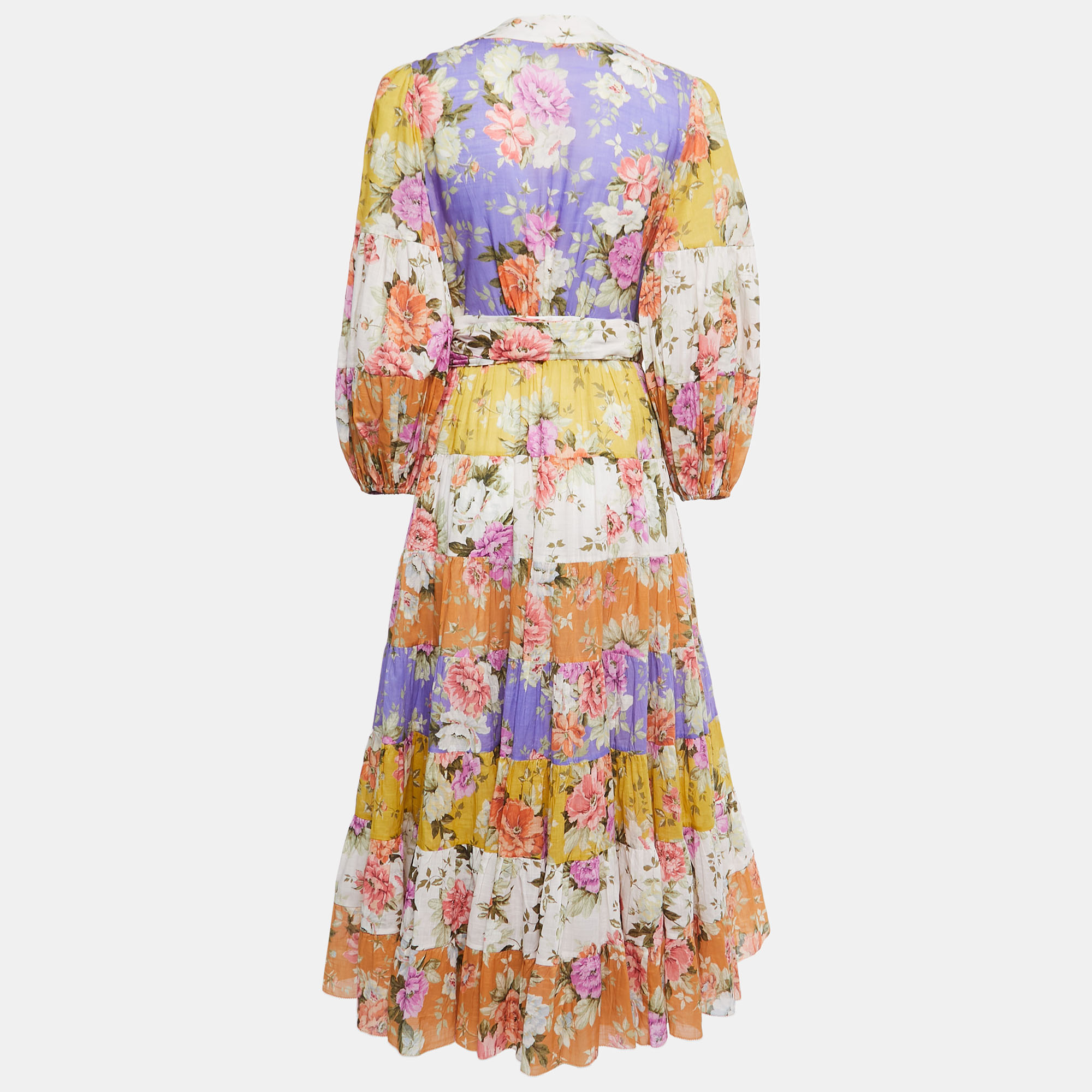 

Zimmermann Multicolor Floral Printed Cotton Wrap Midi Dress