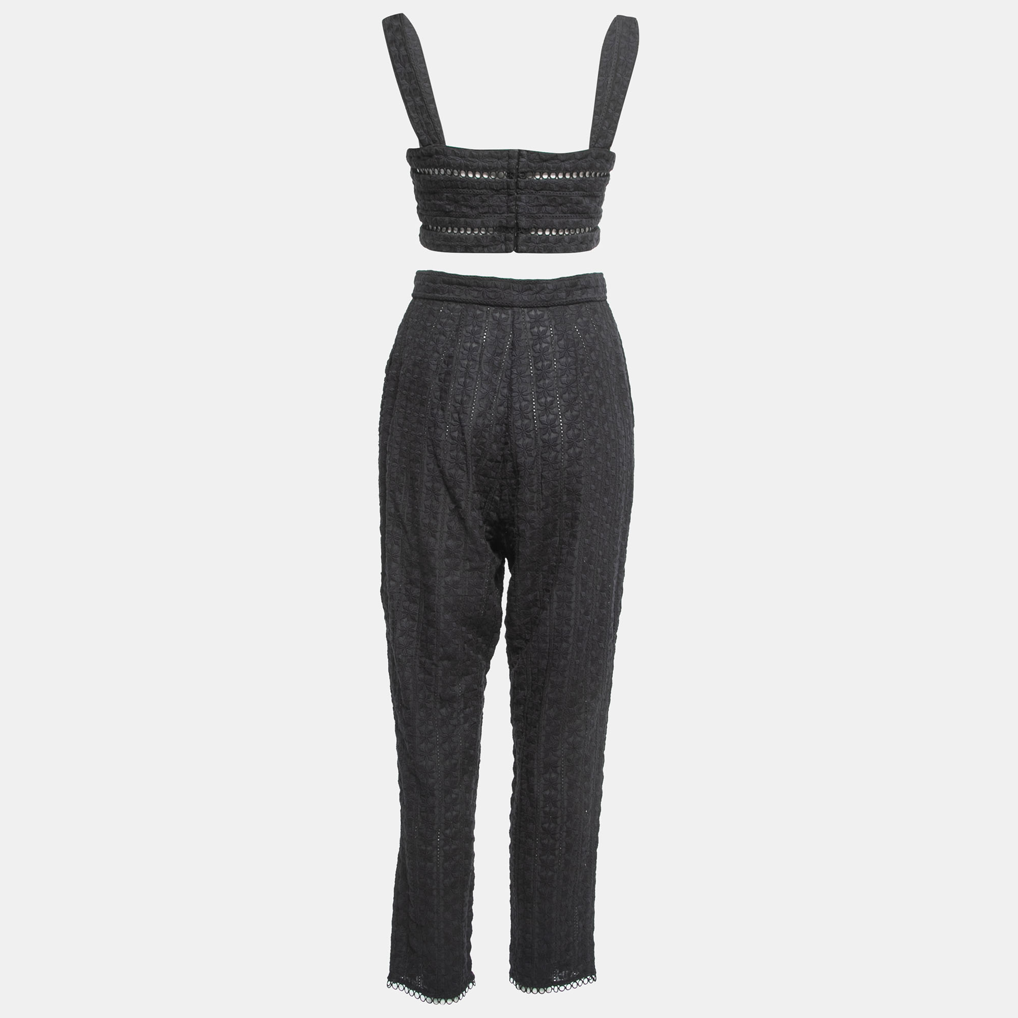 

Zimmermann Black Floral Cutout Lace Crop Top Pants Set