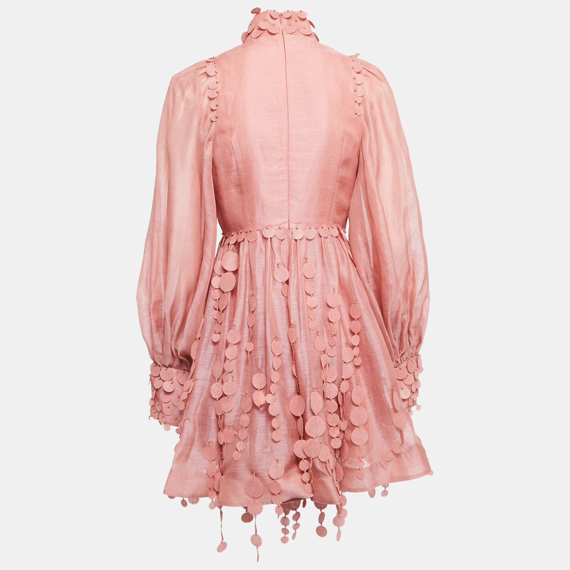 

Zimmermann Pink Linen & Cotton Concert Disc Embellished Cut-Out Mini Dress