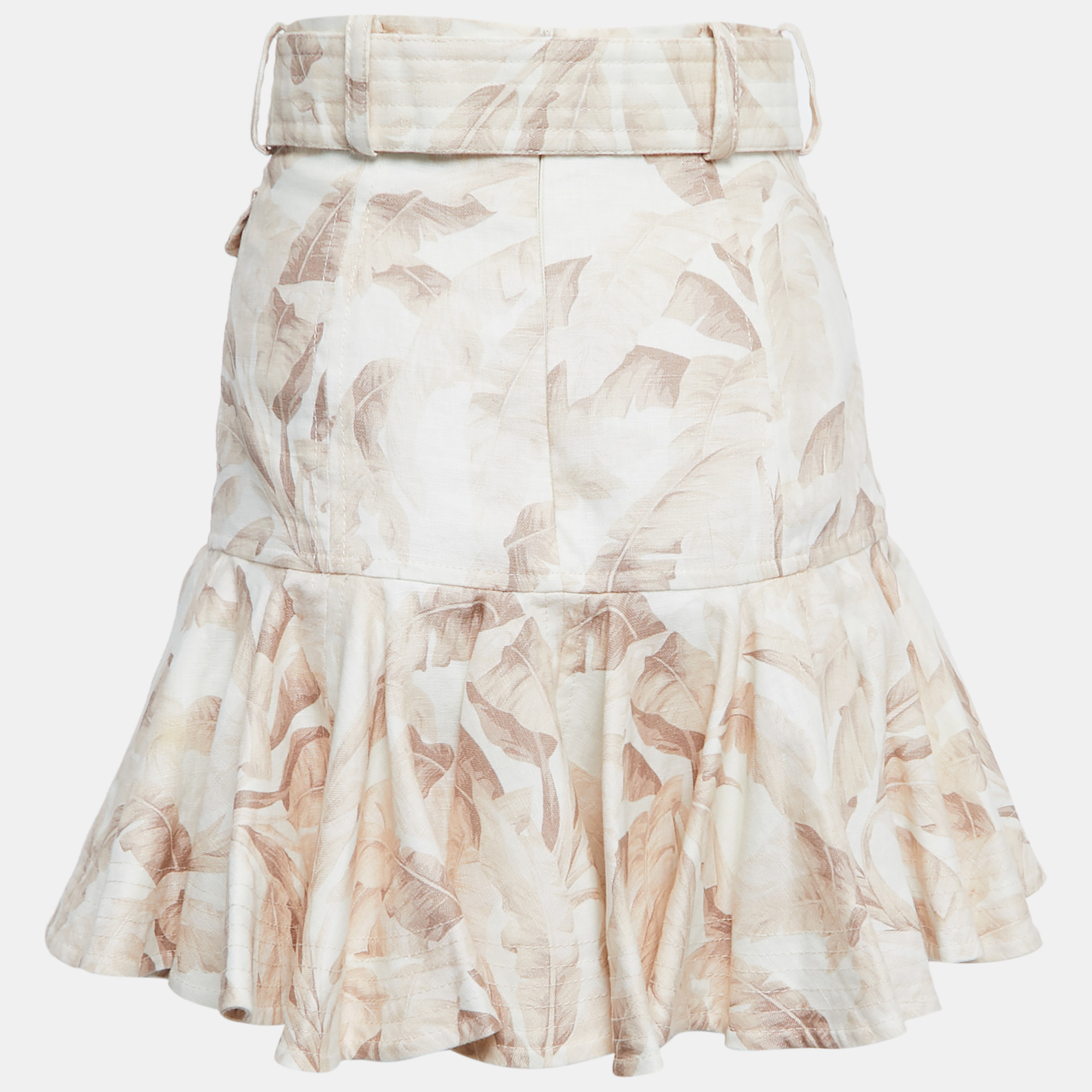 

Zimmermann Beige Leaf Printed Linen Flared Mini Skirt