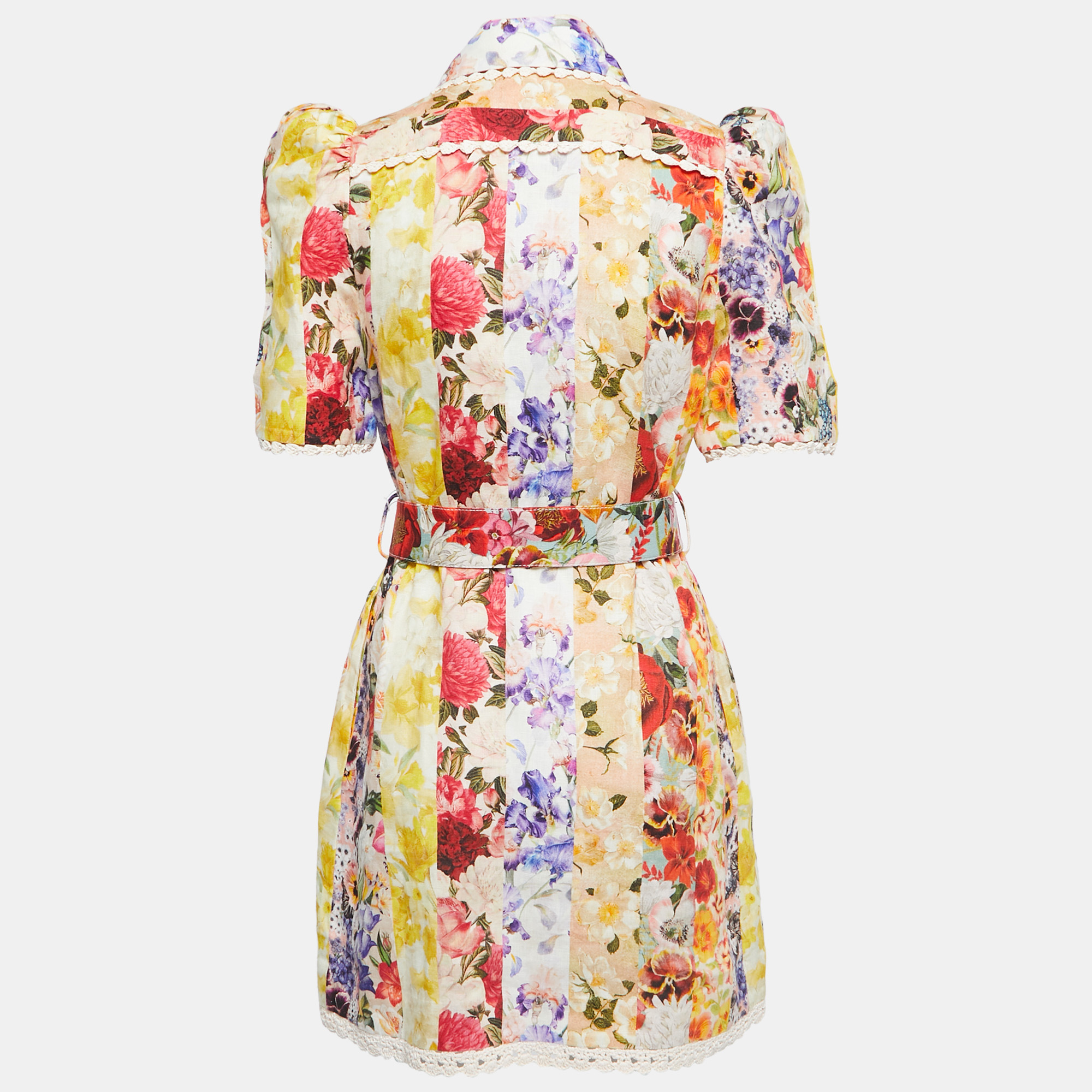 

Zimmermann Multicolor Patchwork Printed Linen Belted Mini Dress