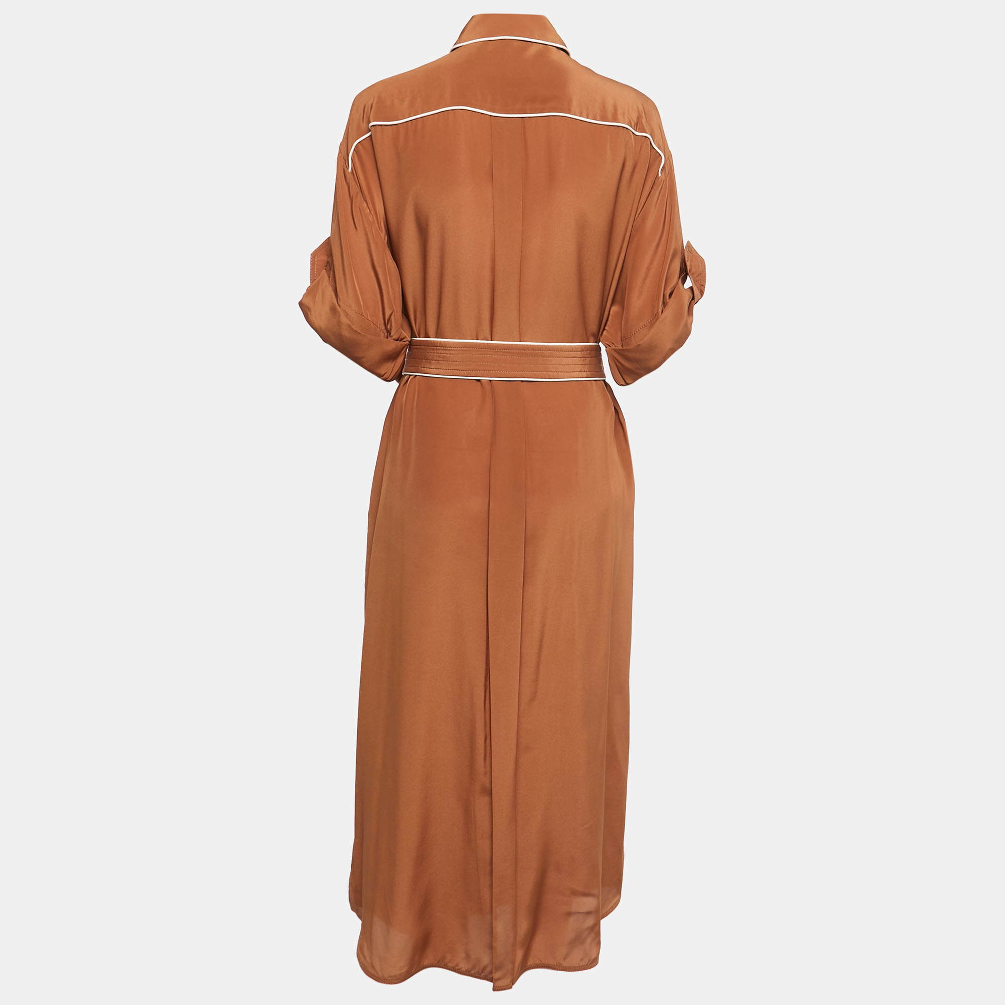 

Zimmermann Brown Silk Belted Midi Shirt Dress