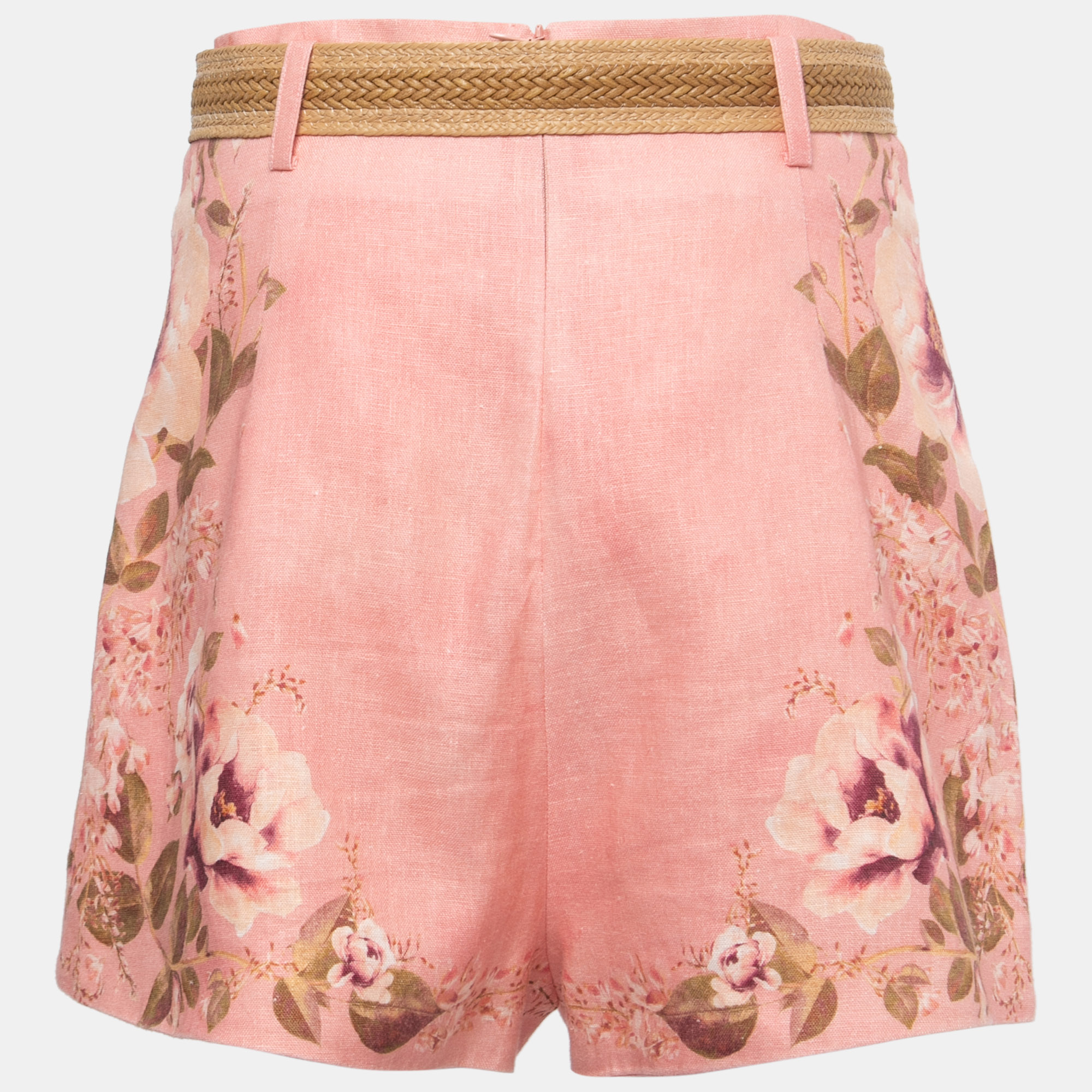 

Zimmermann Pink Floral Printed Linen Belted Shorts