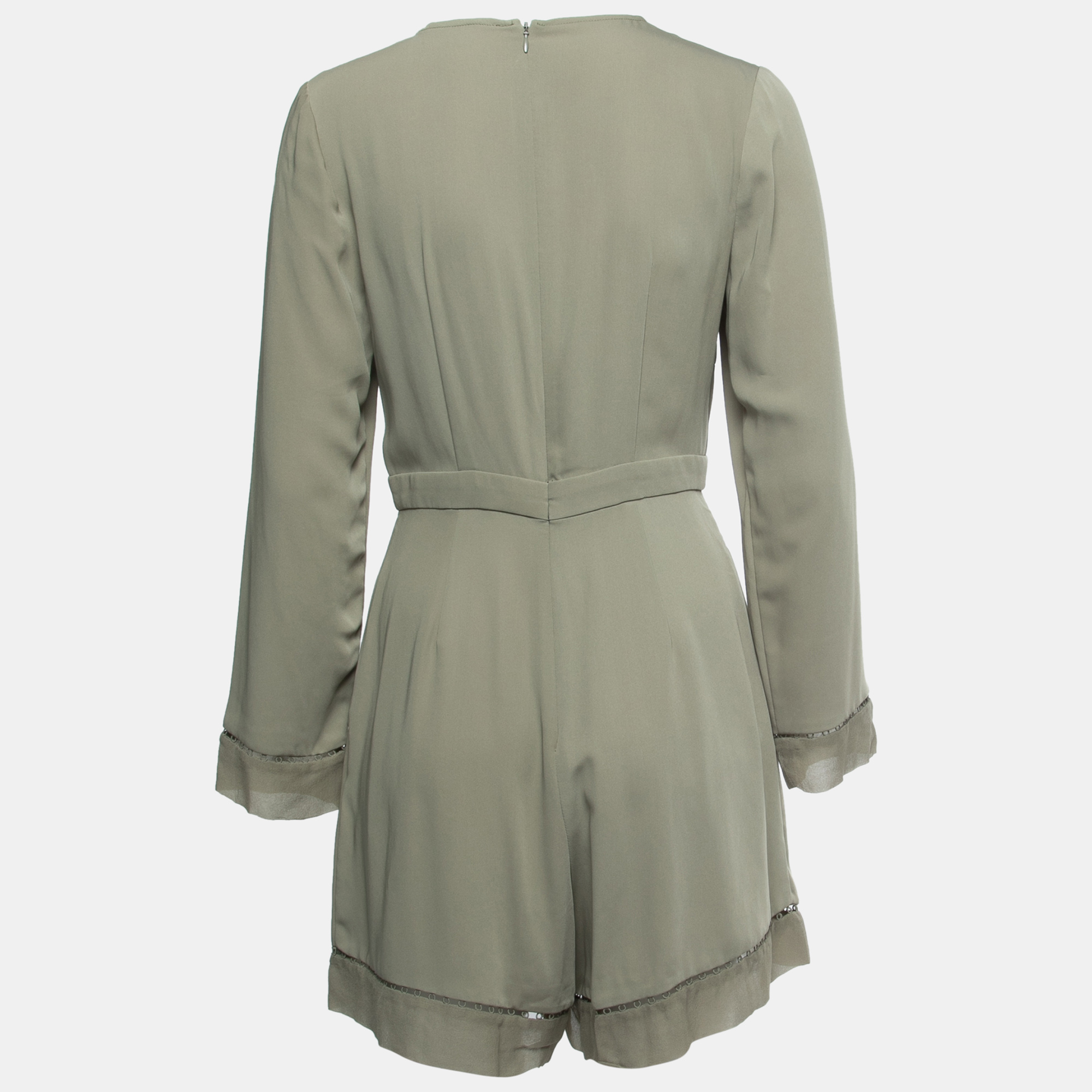 

Zimmermann Olive Green Crepe Chiffon Trimmed Long Sleeve Playsuit