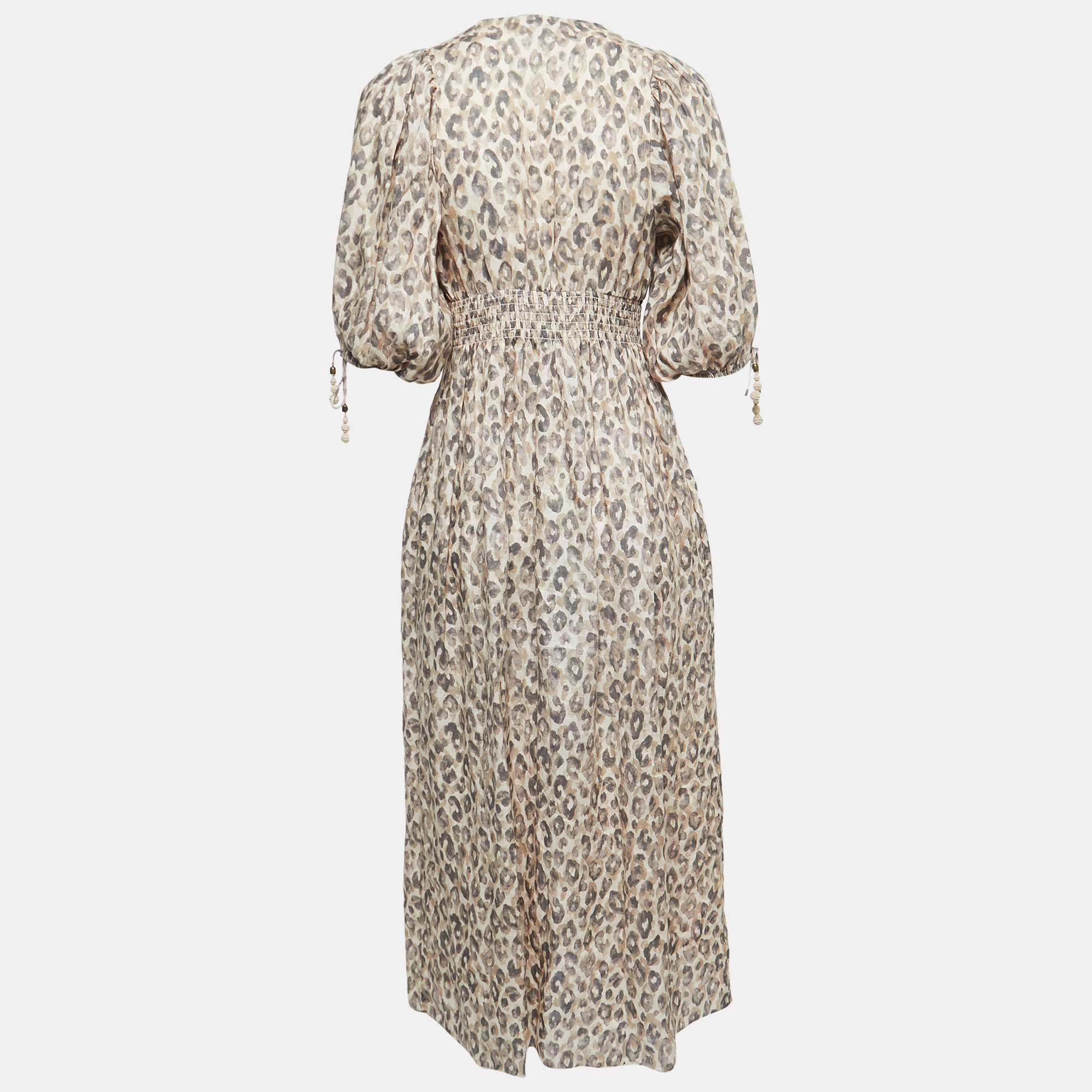 

Zimmermann Beige Print Linen Button Front Midi Dress