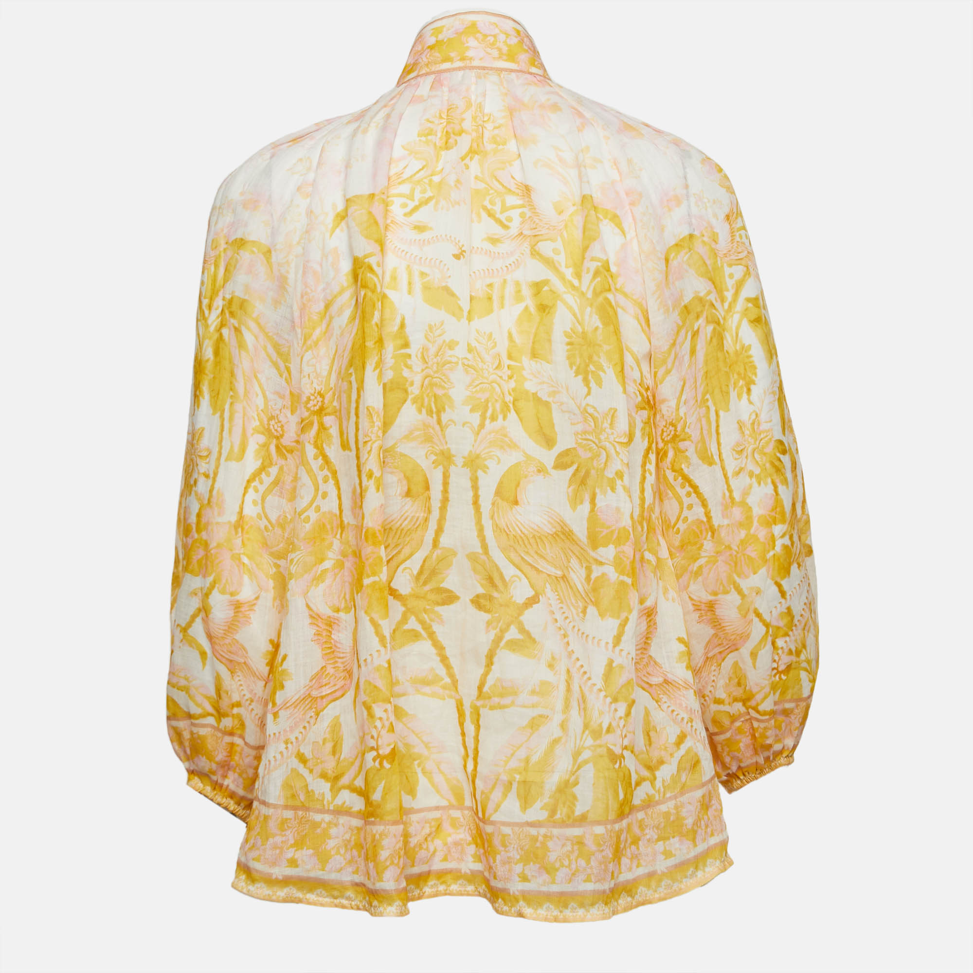 

Zimmermann Yellow Floral Print Ramie Buttoned Long Sleeve Blouse