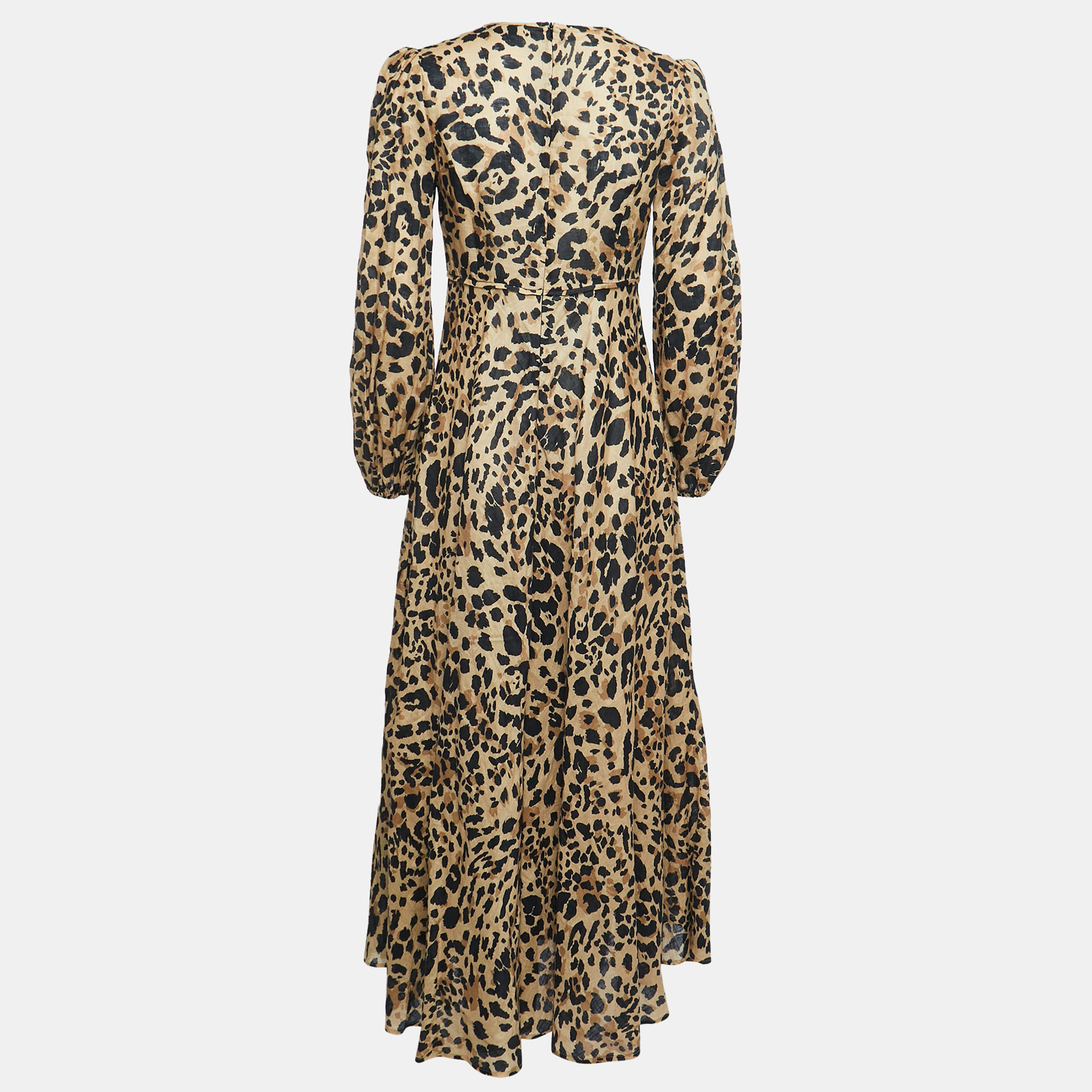 

Zimmermann Mustard Yellow Leopard Print Linen Flared Midi Dress