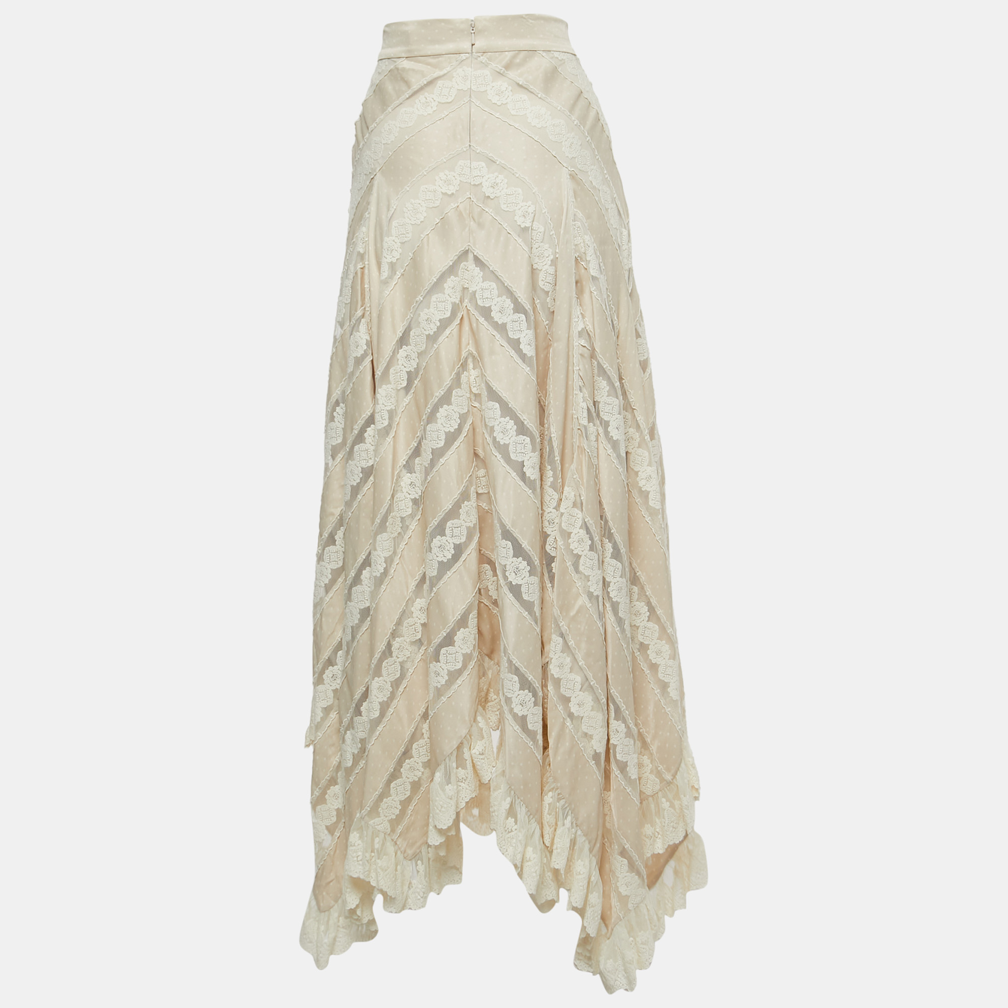 

Zimmermann Cream Satin Lace Trimmed Maxi Skirt