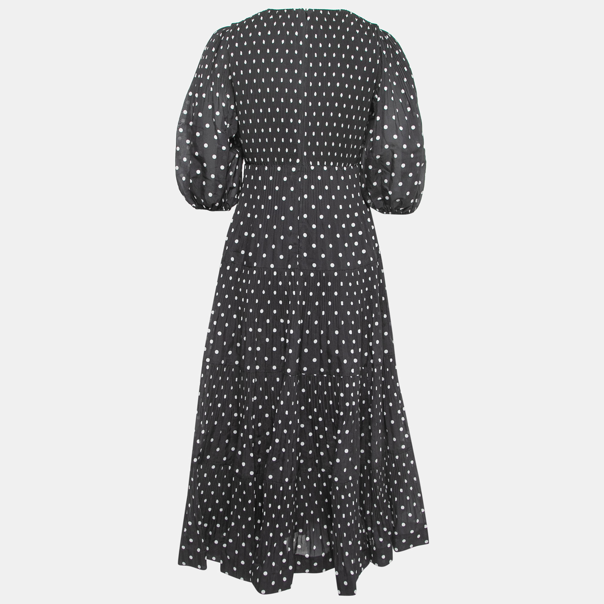 

Zimmermann Black Polka Dot Print Pleated Synthetic Puff Sleeve Midi Dress