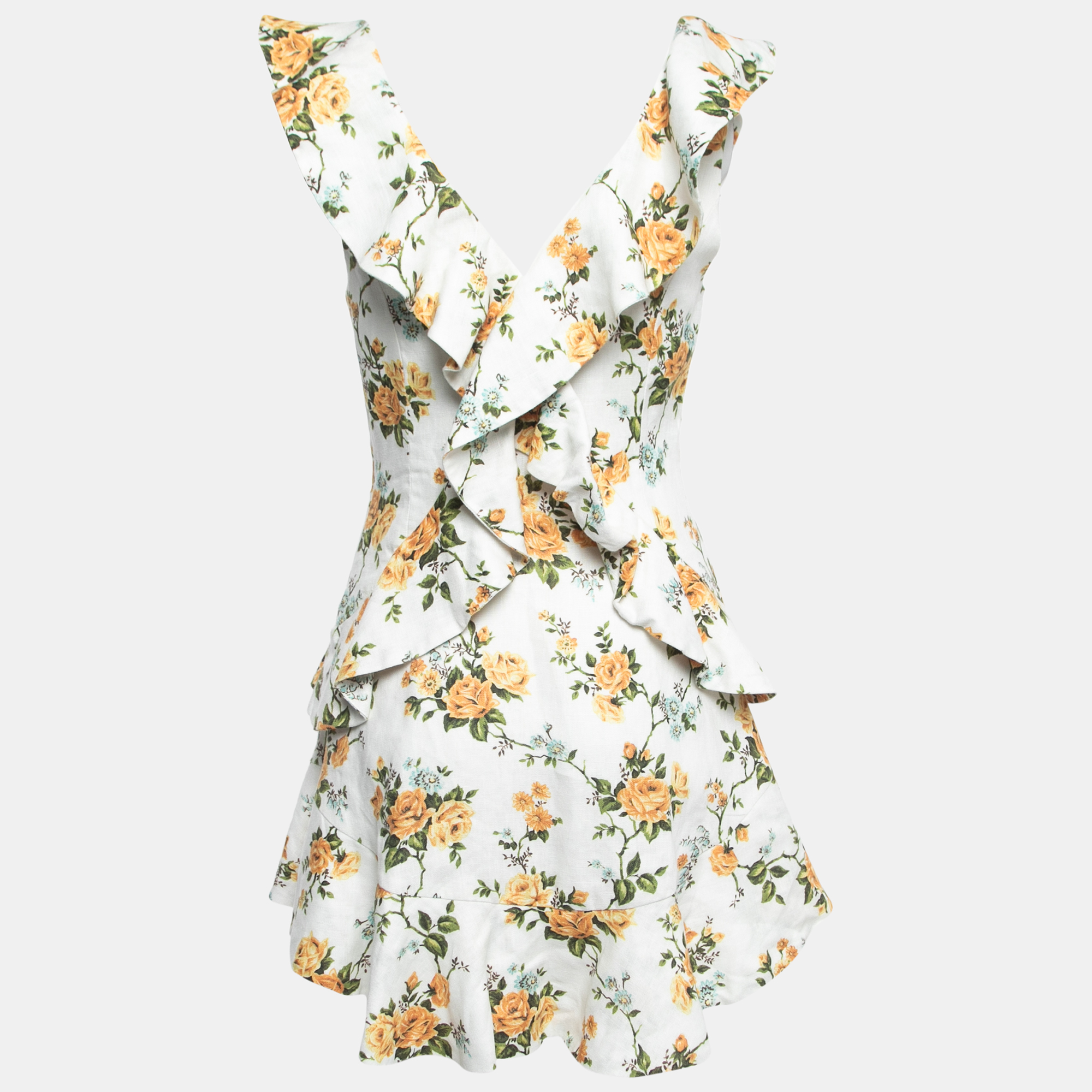 

Zimmermann White Floral Print Linen Flutter Mini Dress